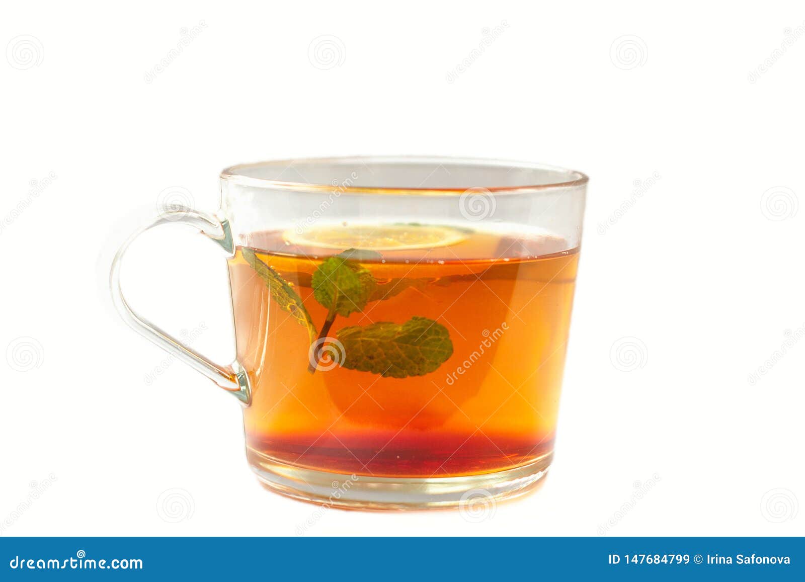 Clear Glass Mug with Mint Tea and Lemon on a White Background Stock Image Image of golden