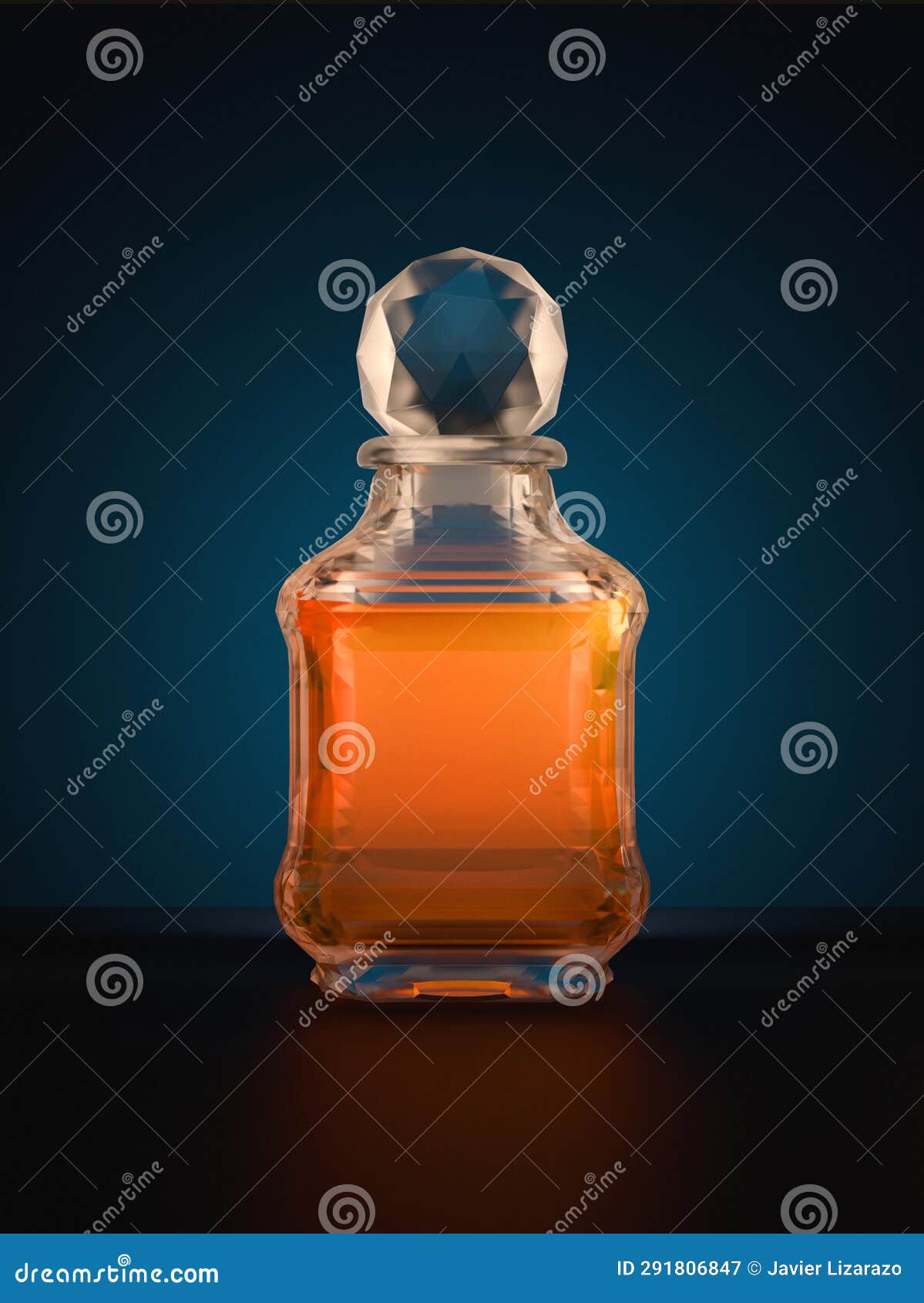 clear glass and yellow bottle for liquor, fragrance or potion