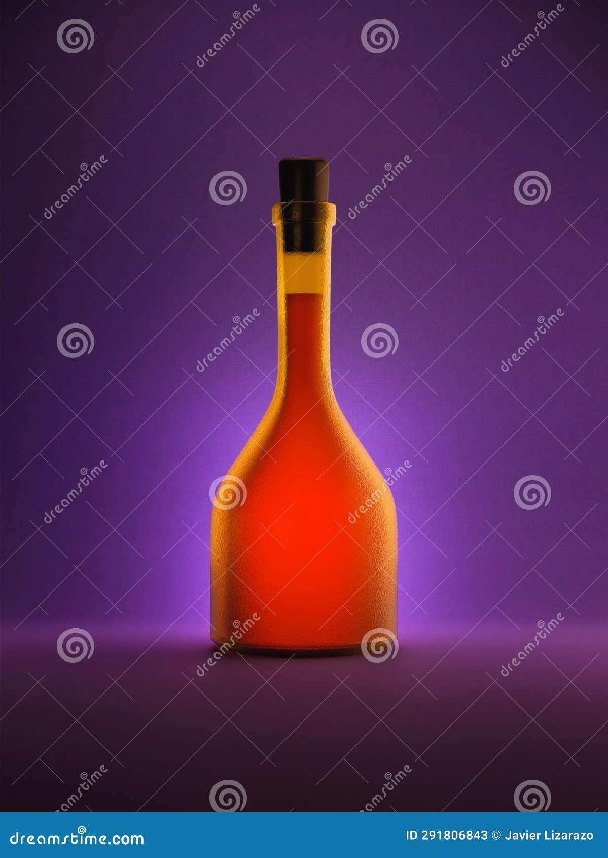 clear glass and yellow bottle for liquor poison or potion with light and shadows 60s style colorful bg - botella de cristal