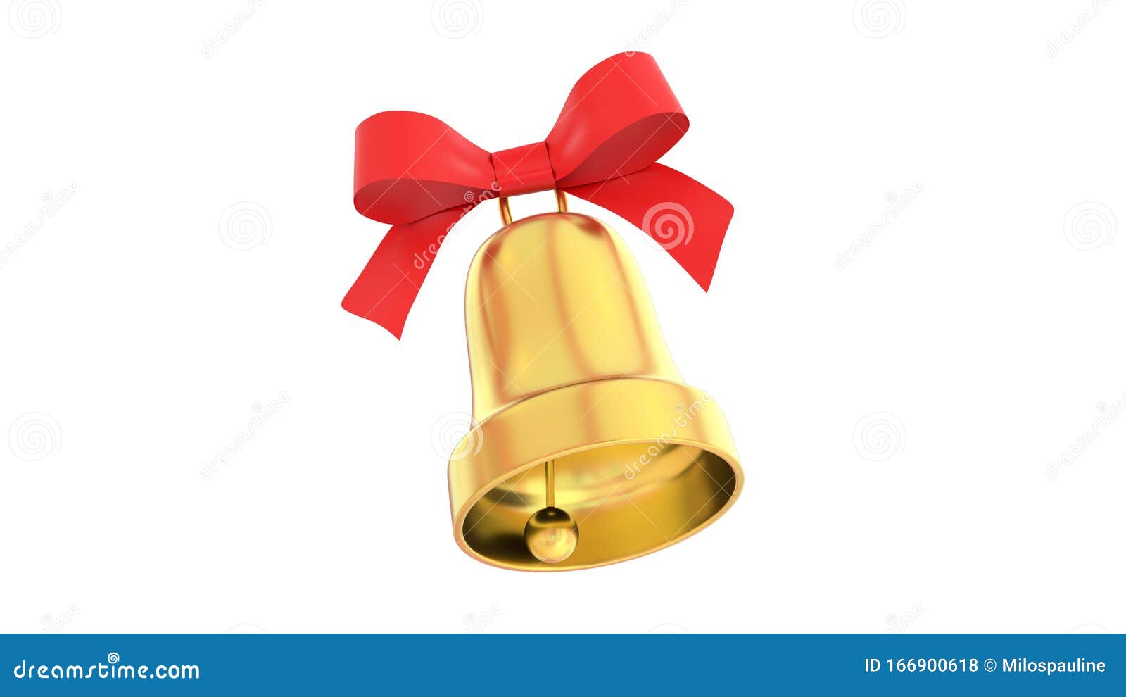 Golden christmas bell with red ribbon jingle bells