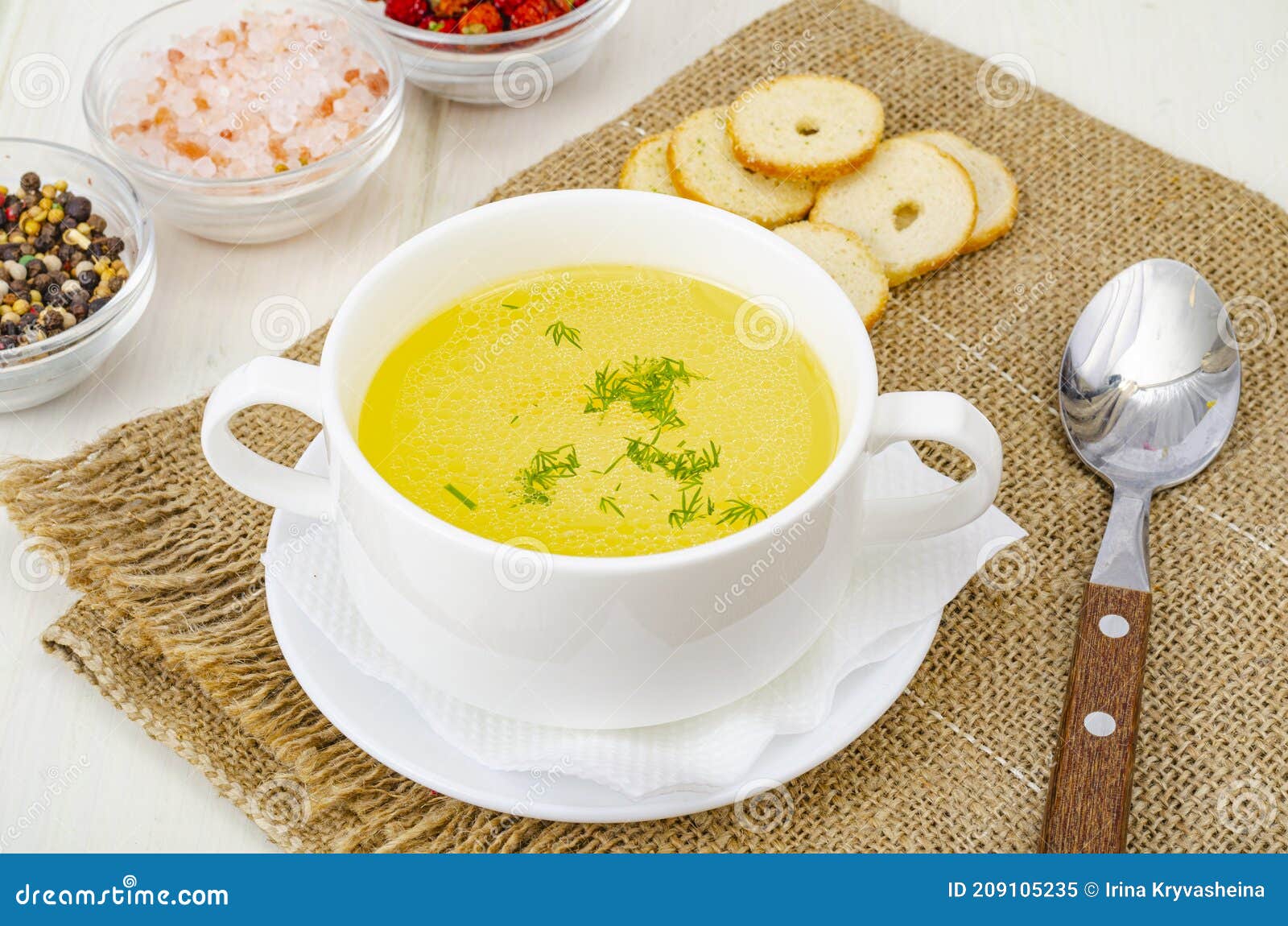 Clear Meat, Chicken Broth in White Bowl. Studio Photo Stock Image