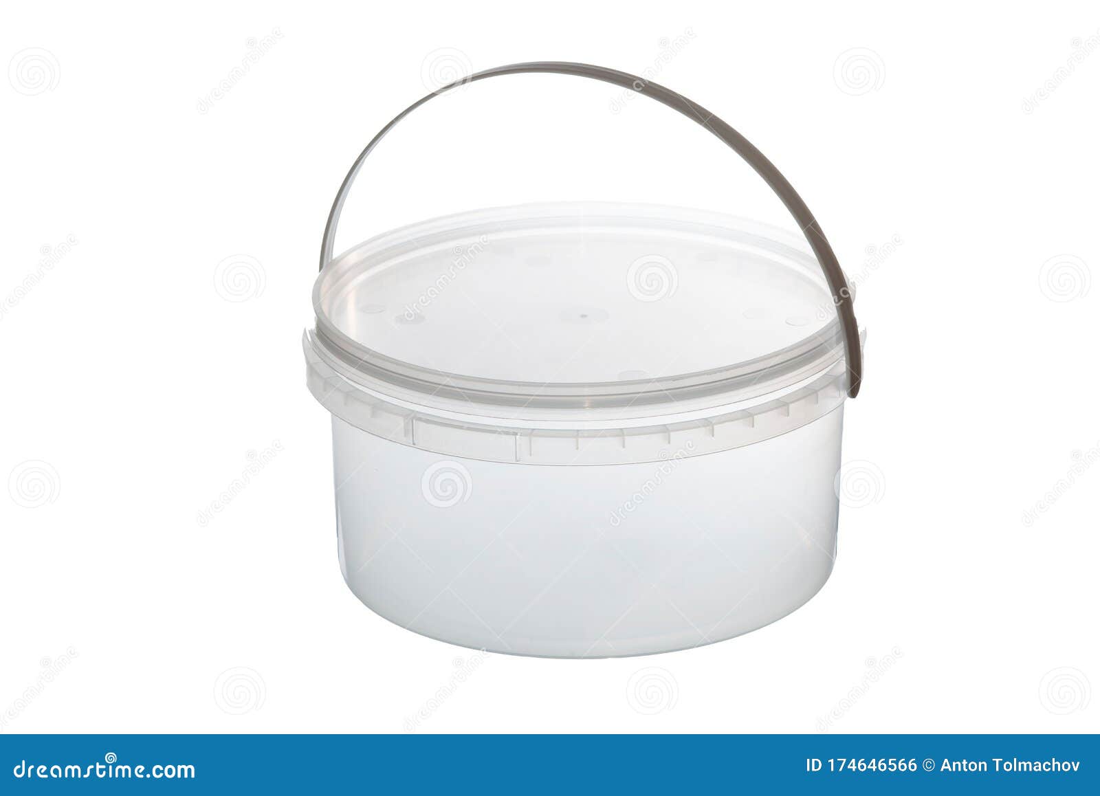 Clear Plastic Bucket with Handle on White Background. Isolated Stock