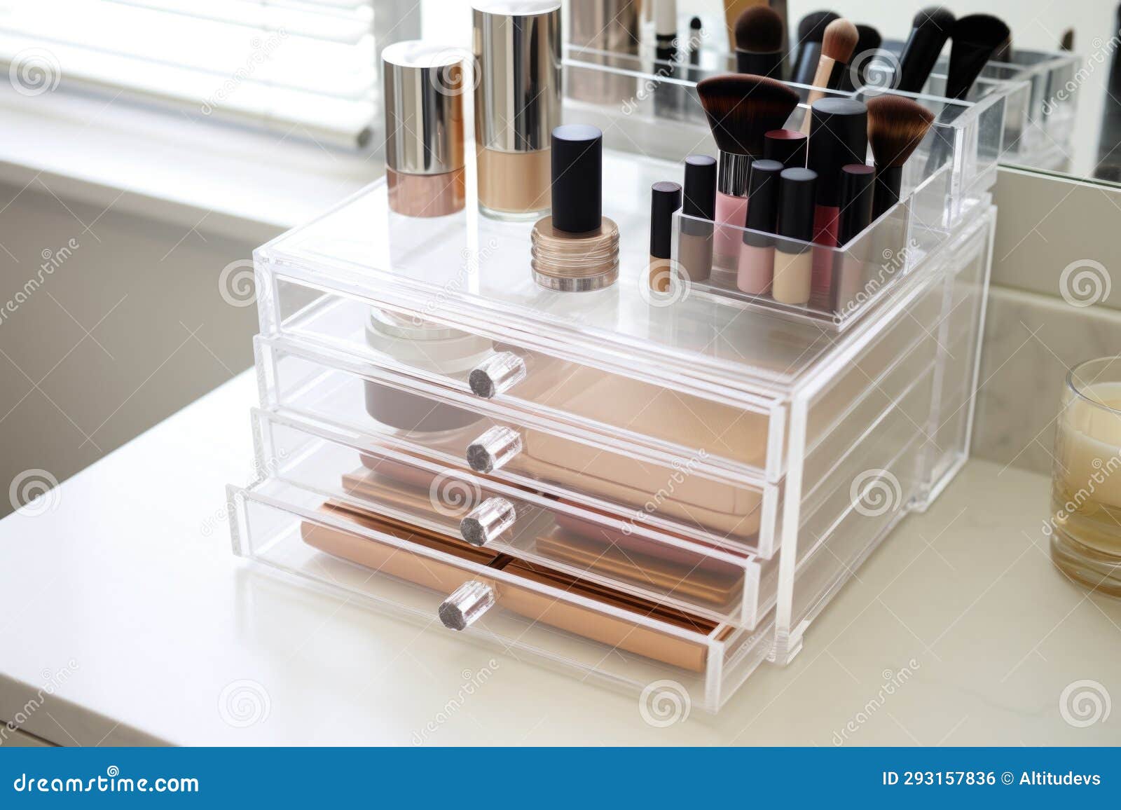 Clear Plastic Drawers for Makeup on the Countertop Stock Illustration