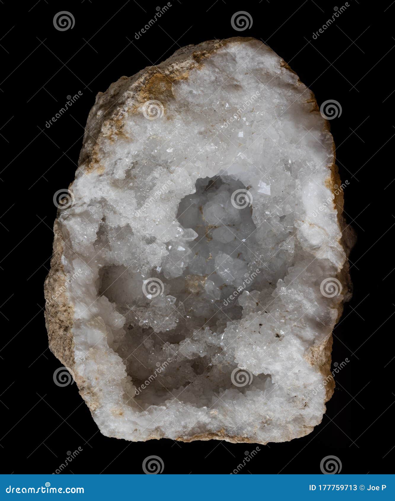 clear quartz geode  on a black background