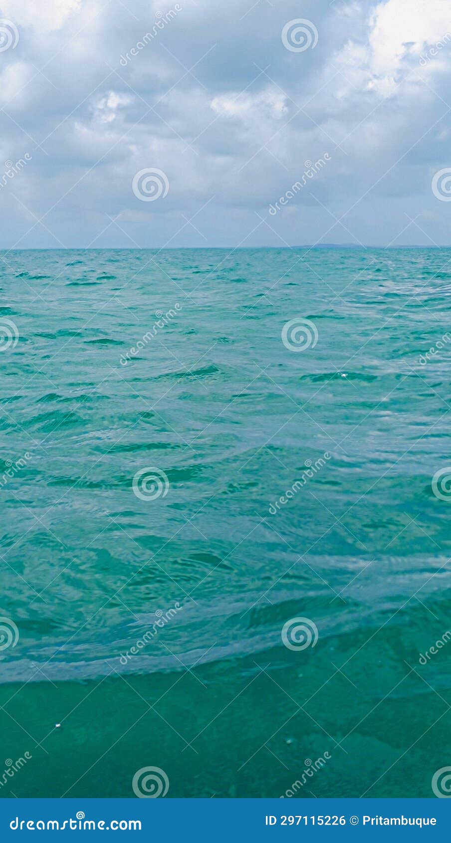 Clear Water Green Ocean Sky with Clouds Stock Photo Image of green