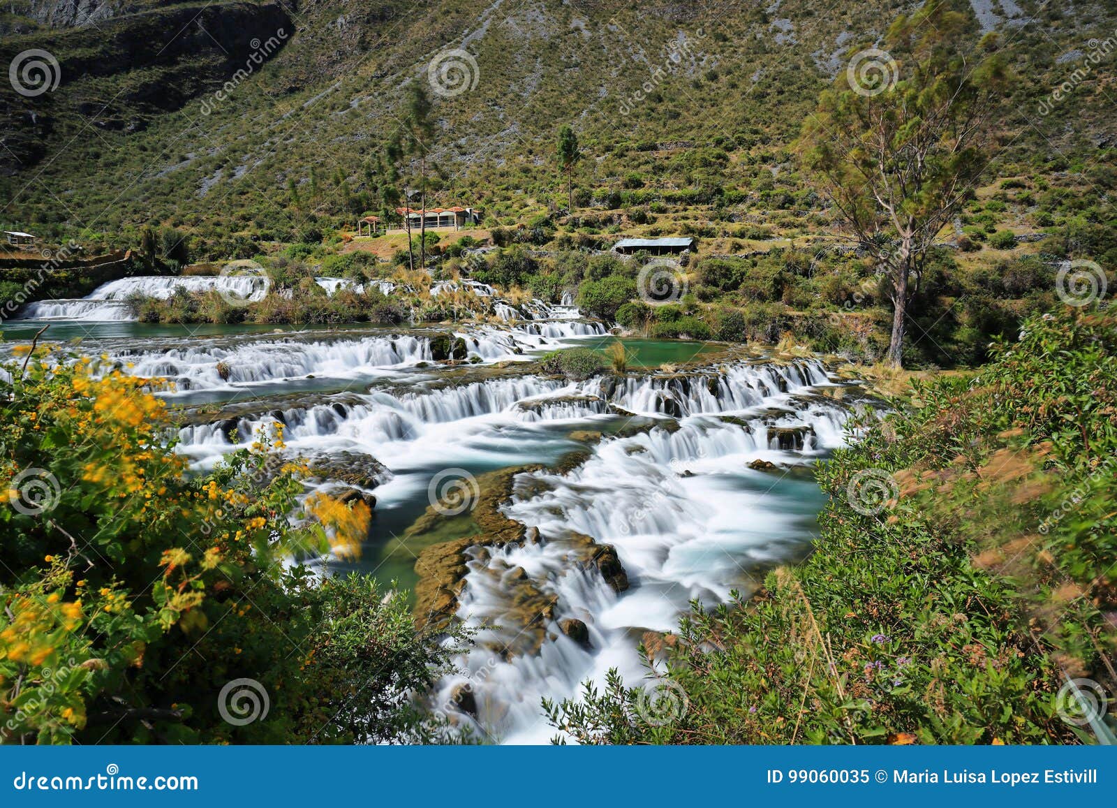 clear waters of caÃÂ±ete river in huancaya village, peru