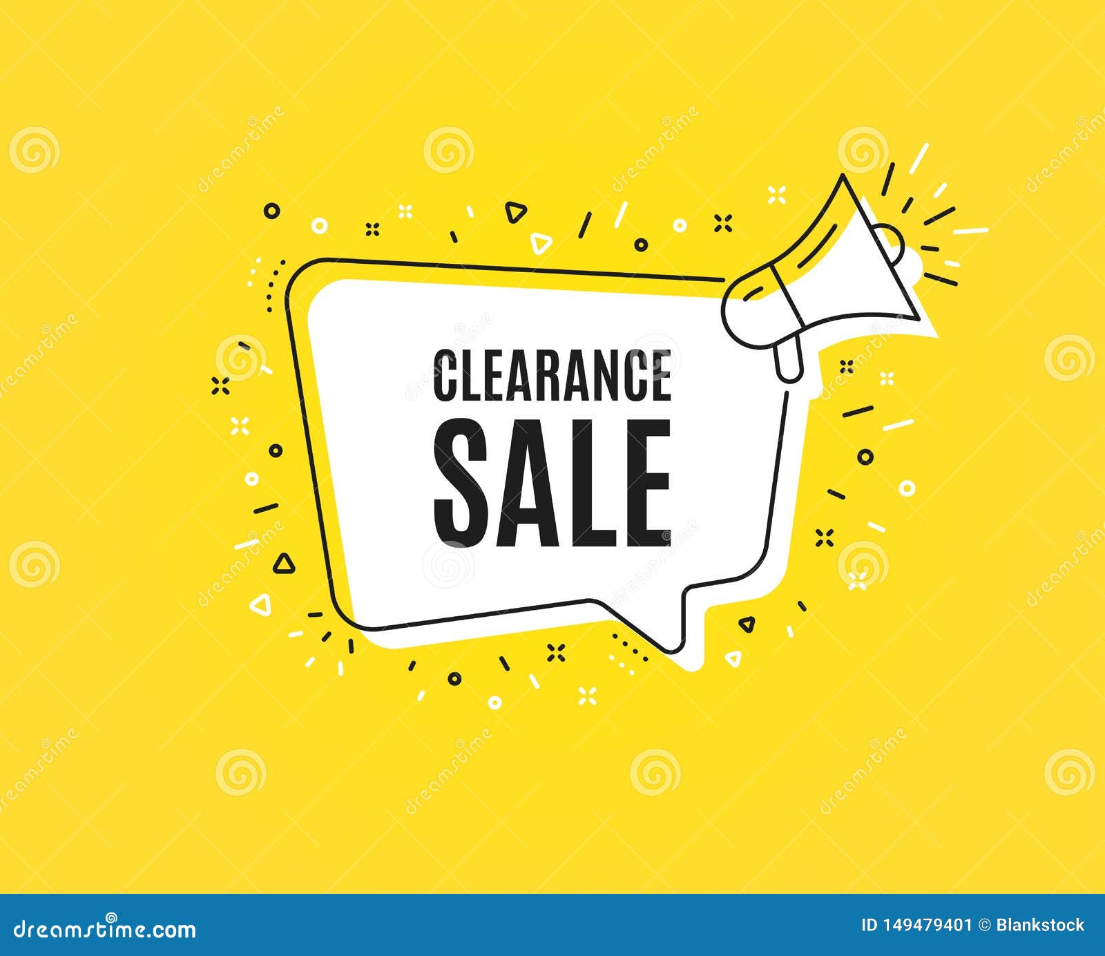 Stock clearance sale symbol. Megaphone banner. Special offer price sign.  Advertising discounts symbol. Loudspeaker with speech bubble. Stock  clearance sign. Marketing and advertising tag. Vector Stock Vector