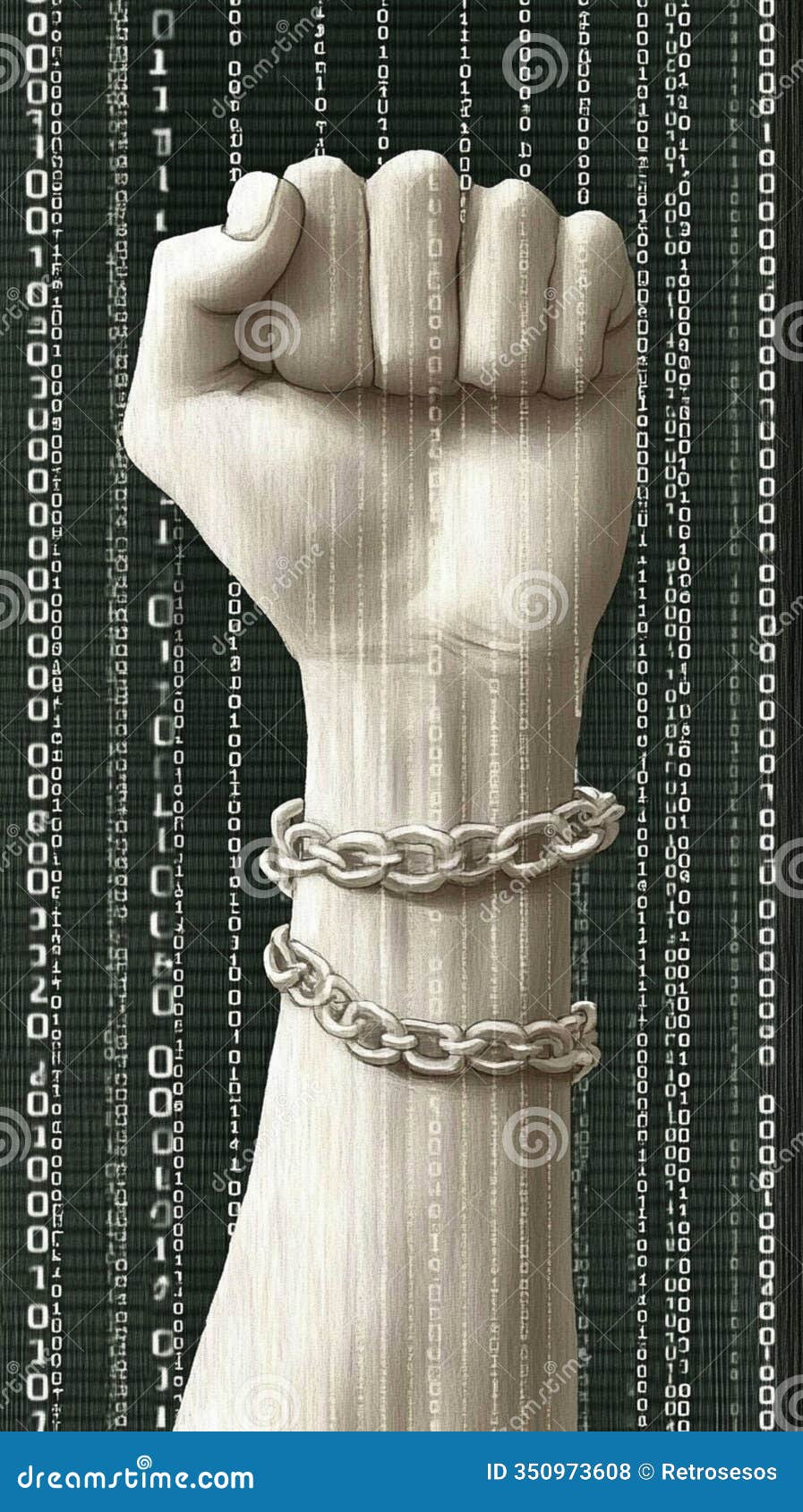 clenched fist breaking free from shackles of digital driven oppression and censorship