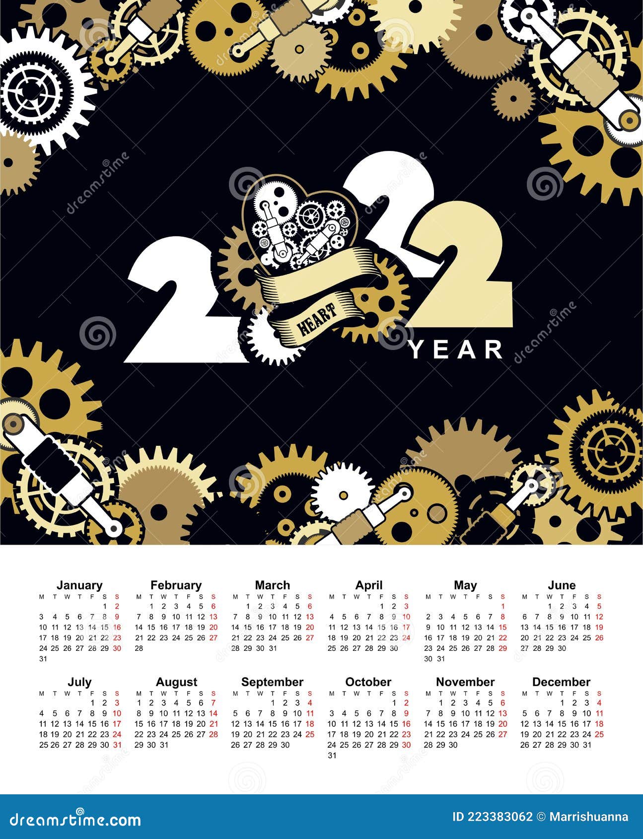2022 Clendar Mesh Mechanical Parts Gears Stock Vector - Illustration Of Layout, Punk: 223383062