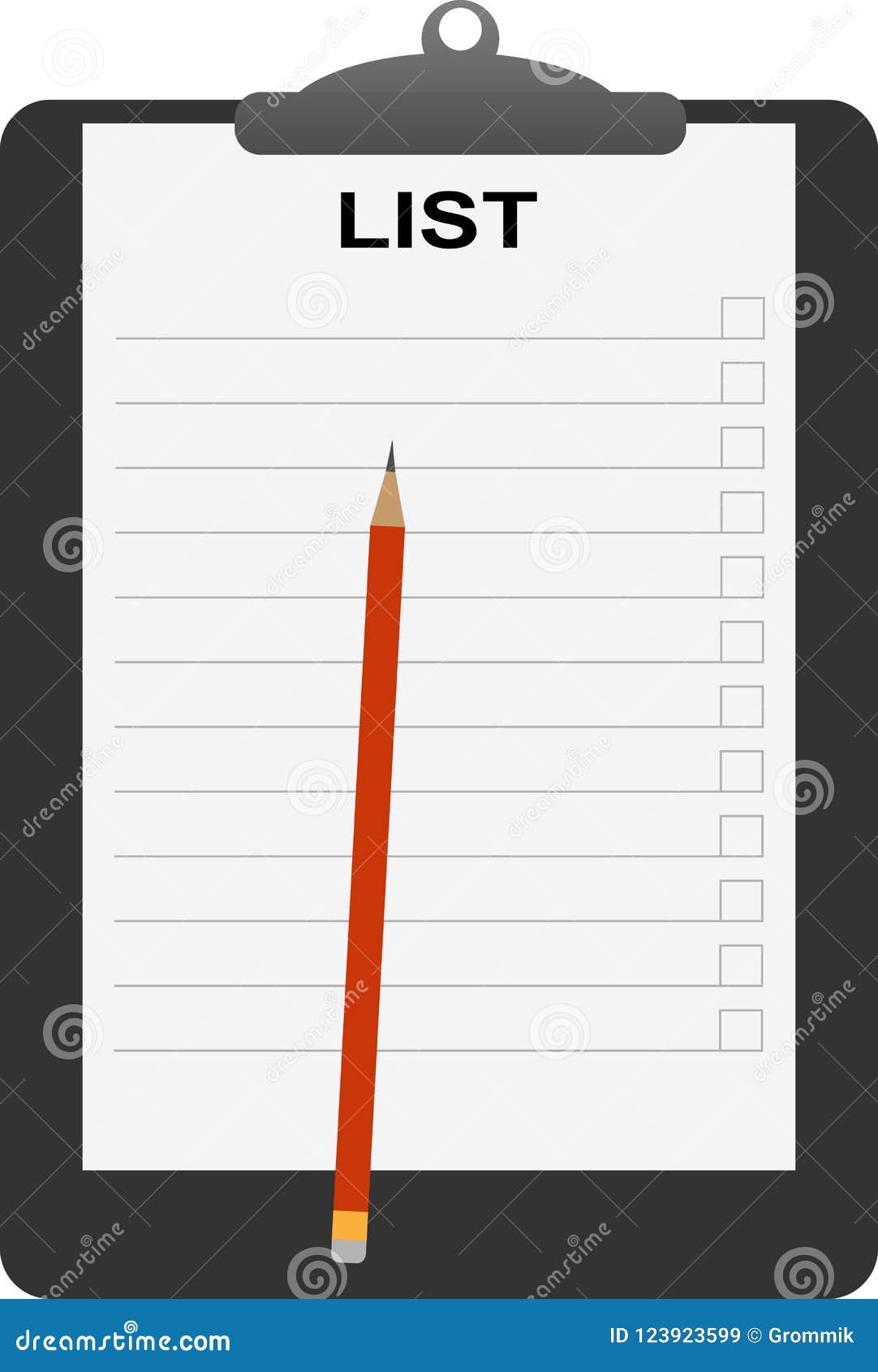 Sheet in a Ruler with the Word LIST on a Document Holder for Doc Stock