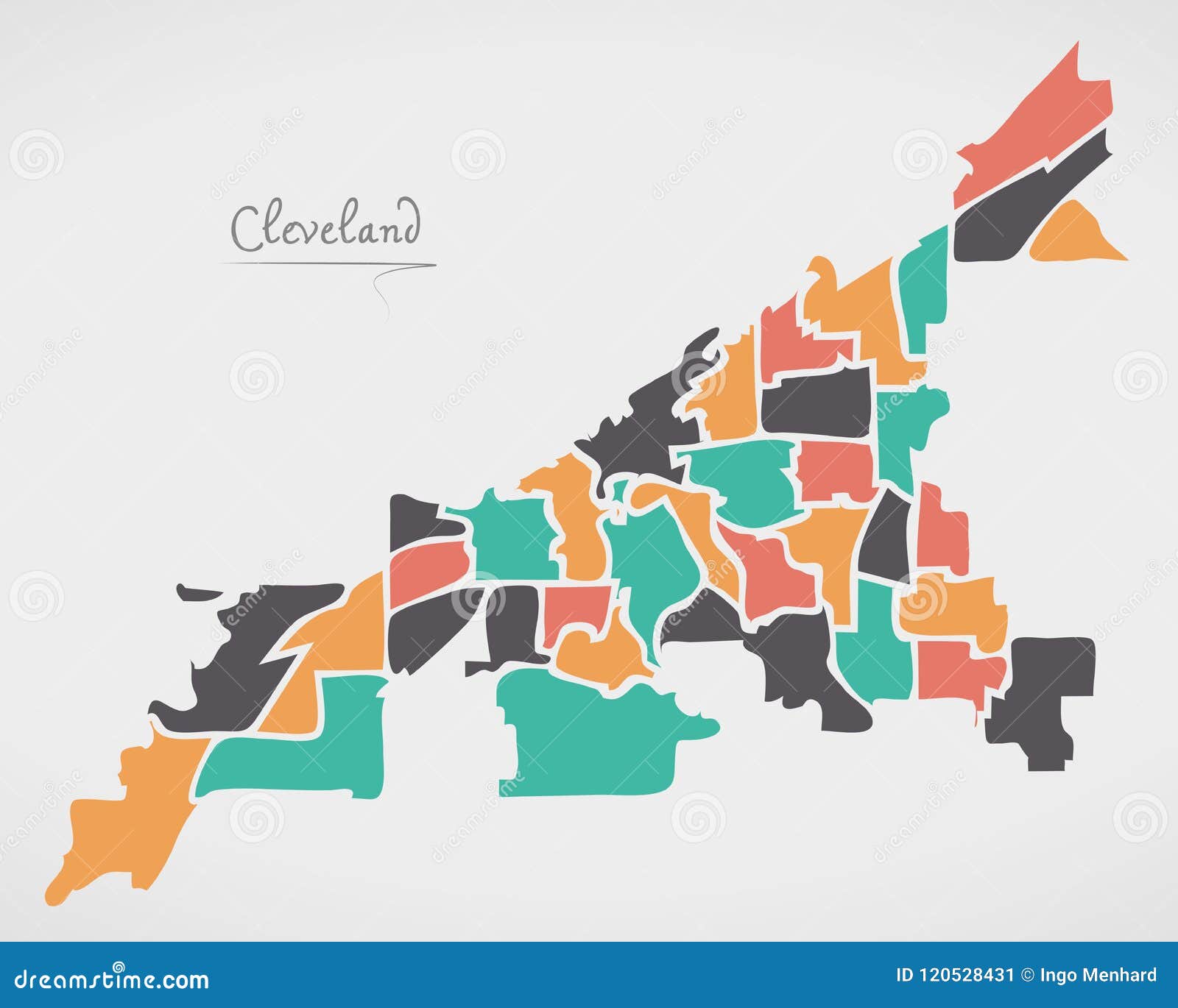 Cleveland Ohio Map Con Le Vicinanze E Le Forme Rotonde Moderne