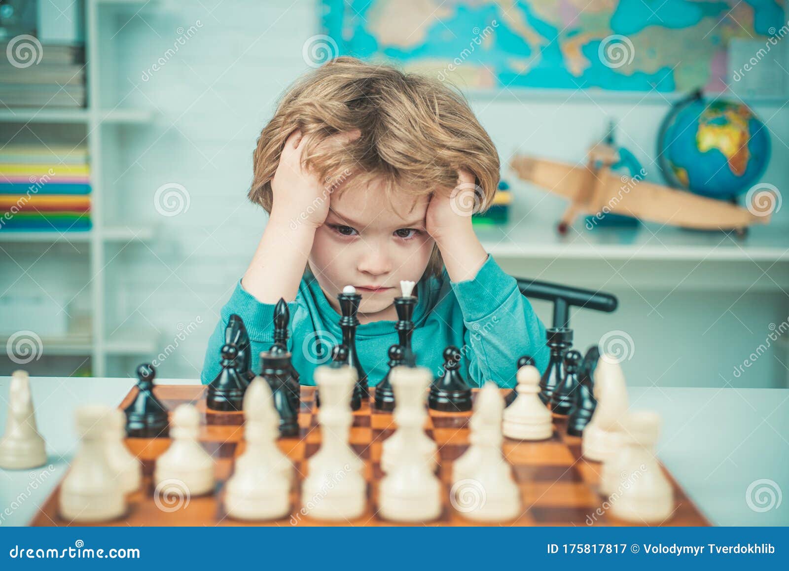 Clever Concentrated and Thinking Child while Playing Chess. Thinking Child.  Chess, Success and Winning Stock Image - Image of decisions, chess:  175817817