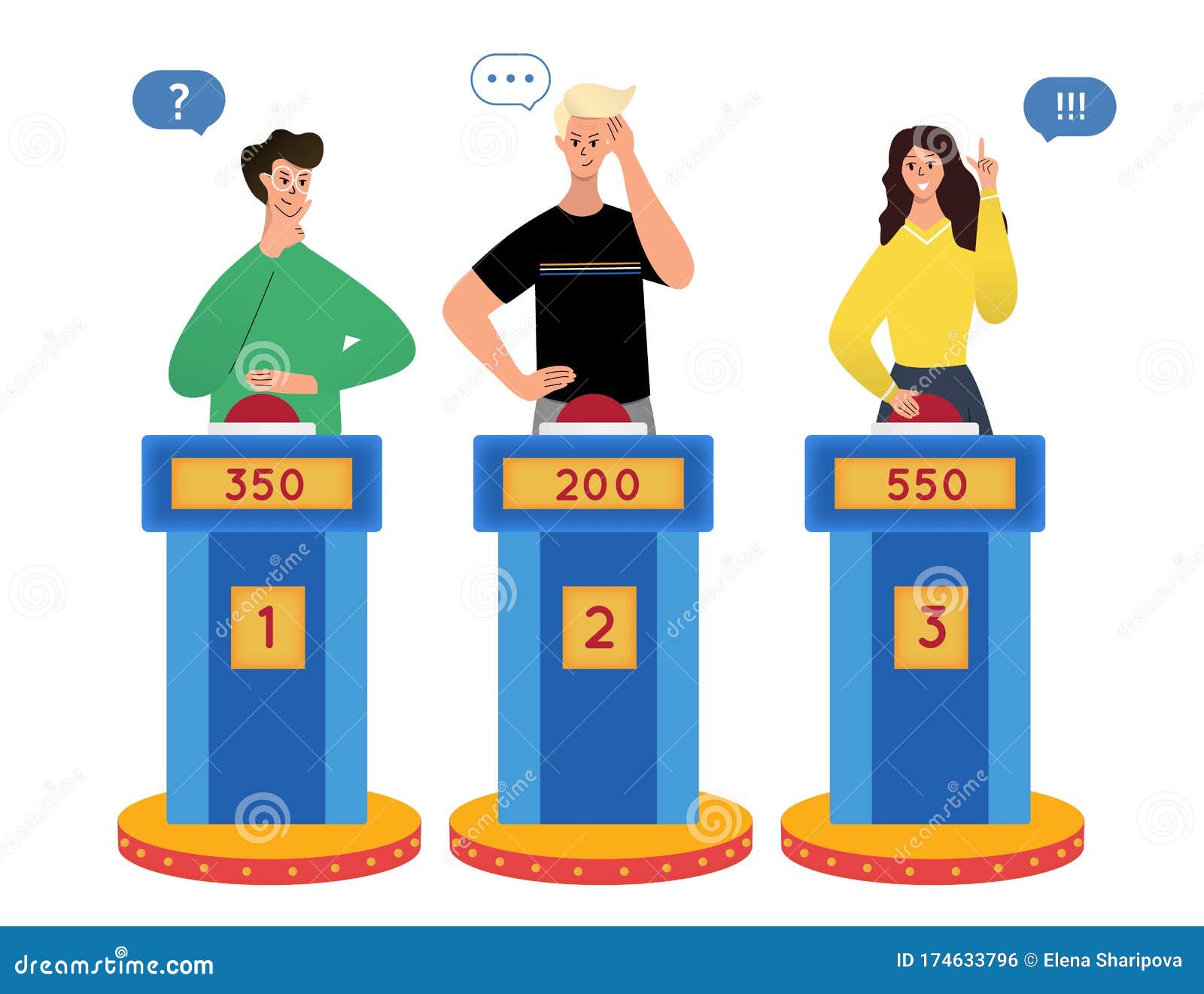 Clever Intelligent People Playing in TV Quiz Show. Cartoon Isolated Male  and Female Characters Thinking, Answering Questions Stock Vector -  Illustration of competition, podium: 174633796