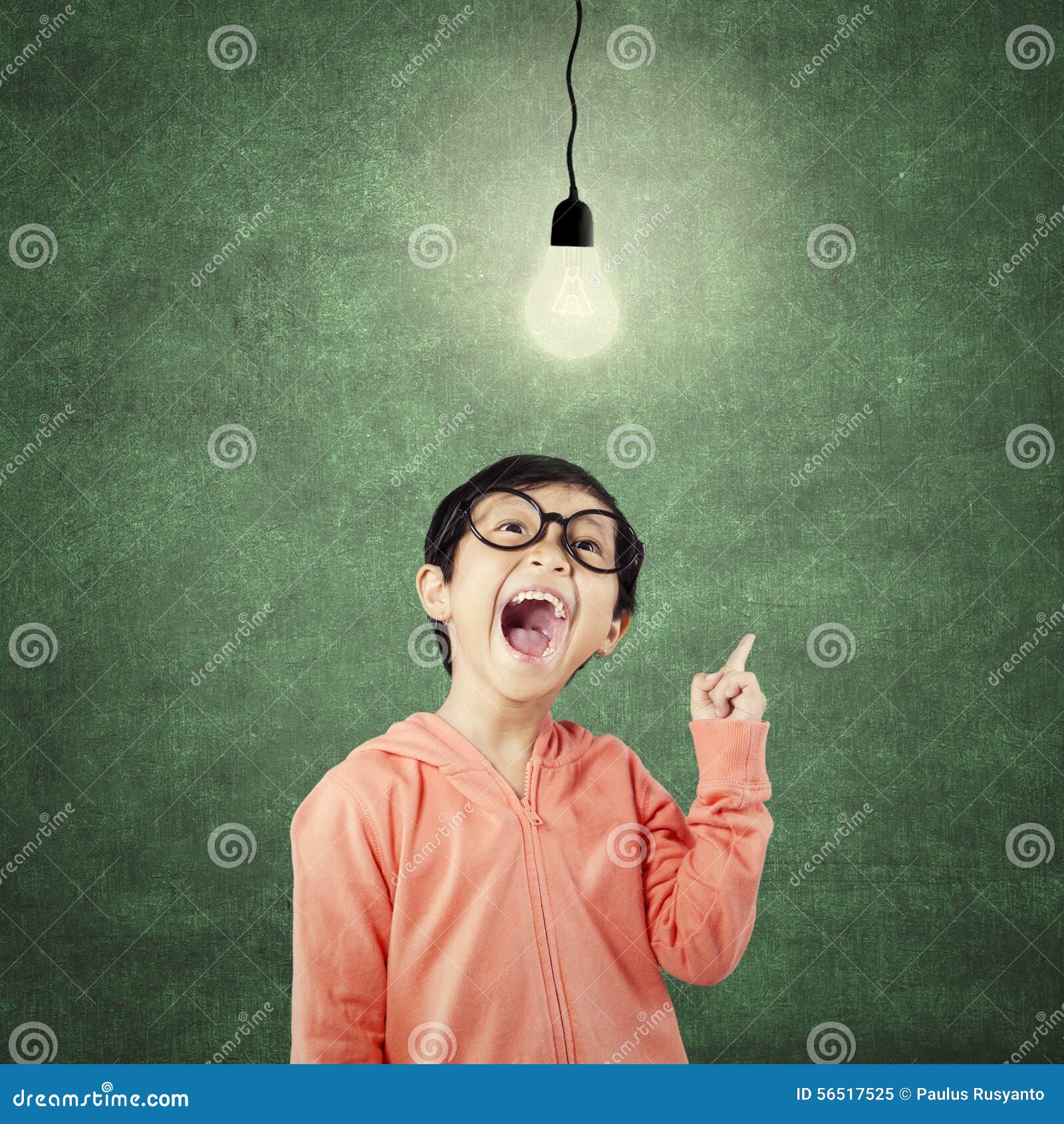 Clever Kindergarten Student Pointing At Bright Lamp Stock Image - Image of genius ...