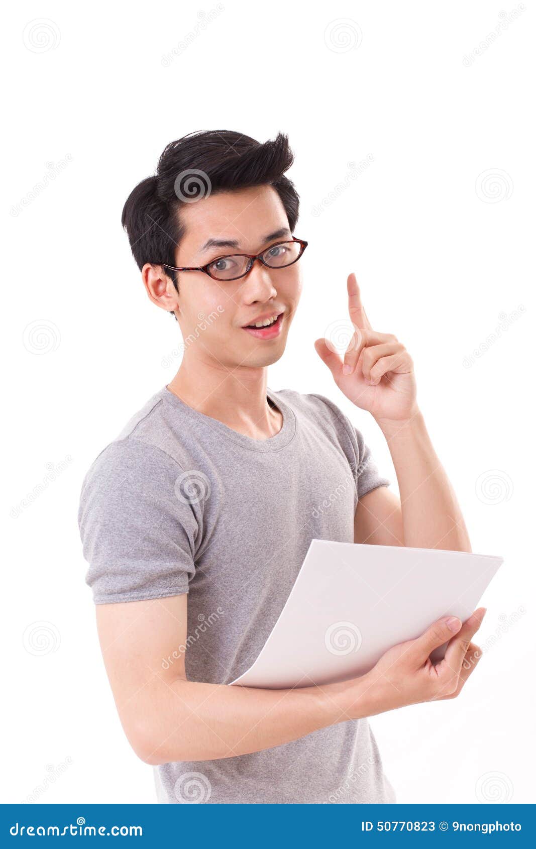 Clever, Smart, Happy Nerd or Geek Man Pointing Finger Up Stock Image ...