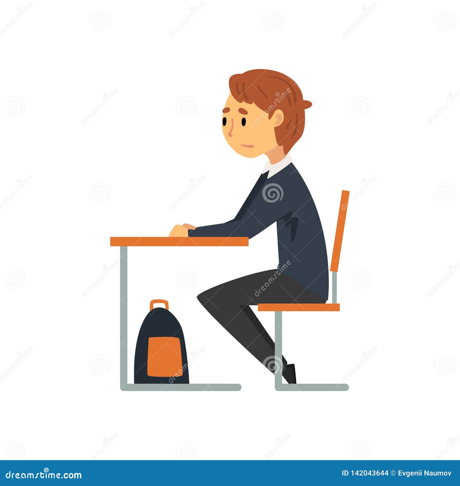 Clever Student Sitting At Desk In Classroom Side View Schoolboy