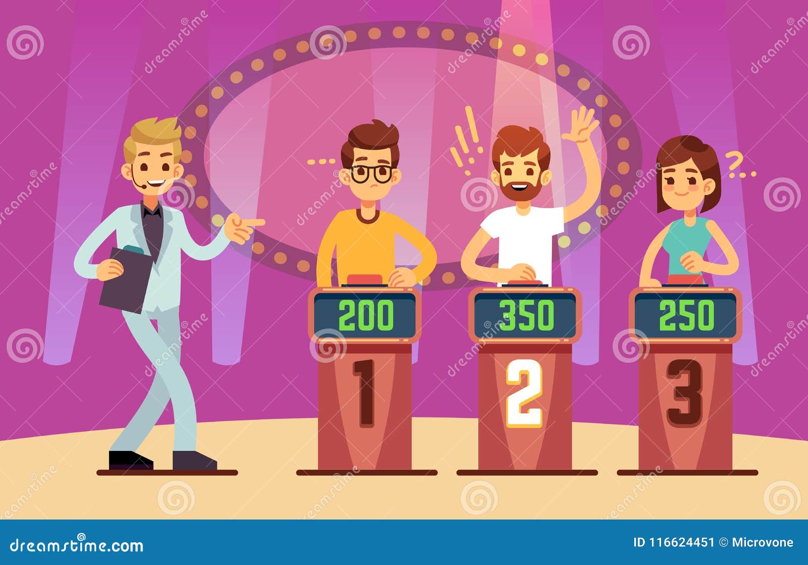 clever young people playing quiz game show. cartoon  