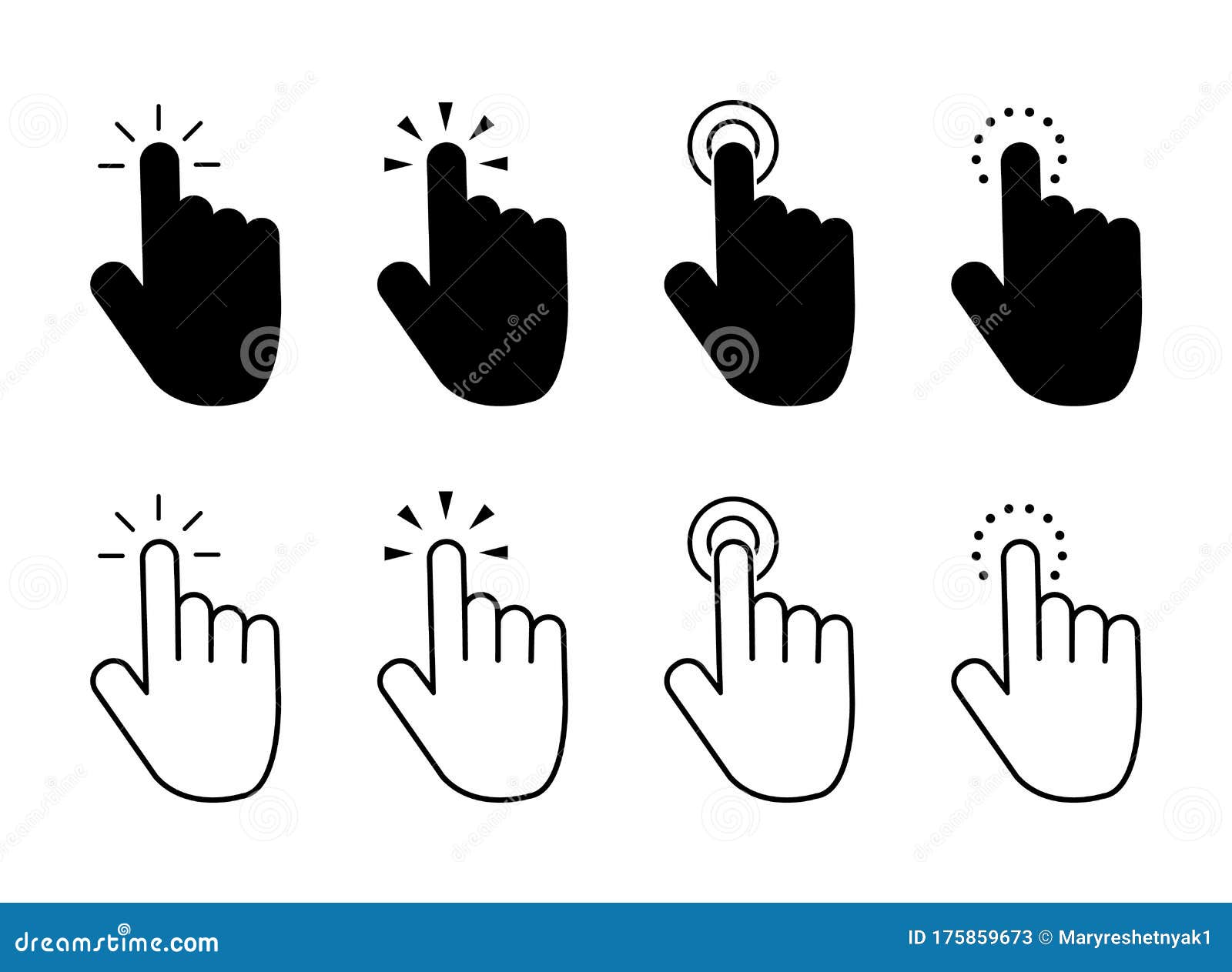 click finger icon set. hand touching of cursor. choose pointer  for website, app. black mouse pointer for technology