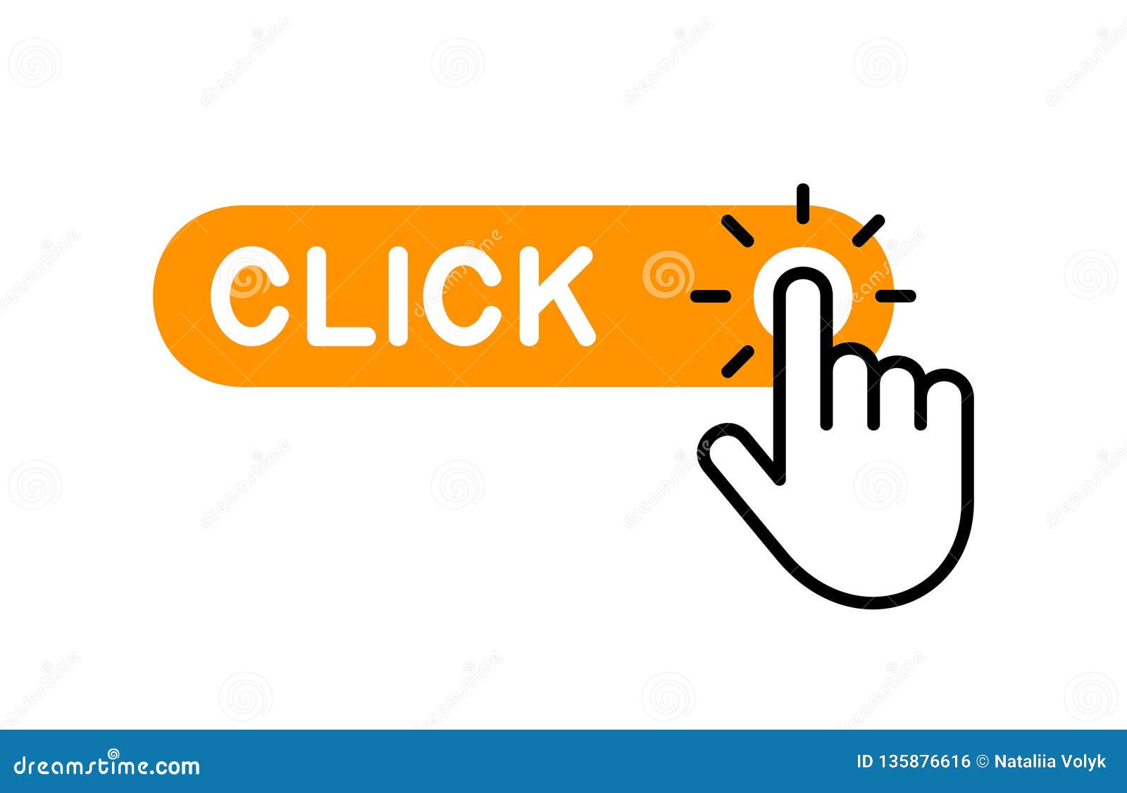 Click Here Button with Hand Icon Stock Vector - Illustration of sign ...