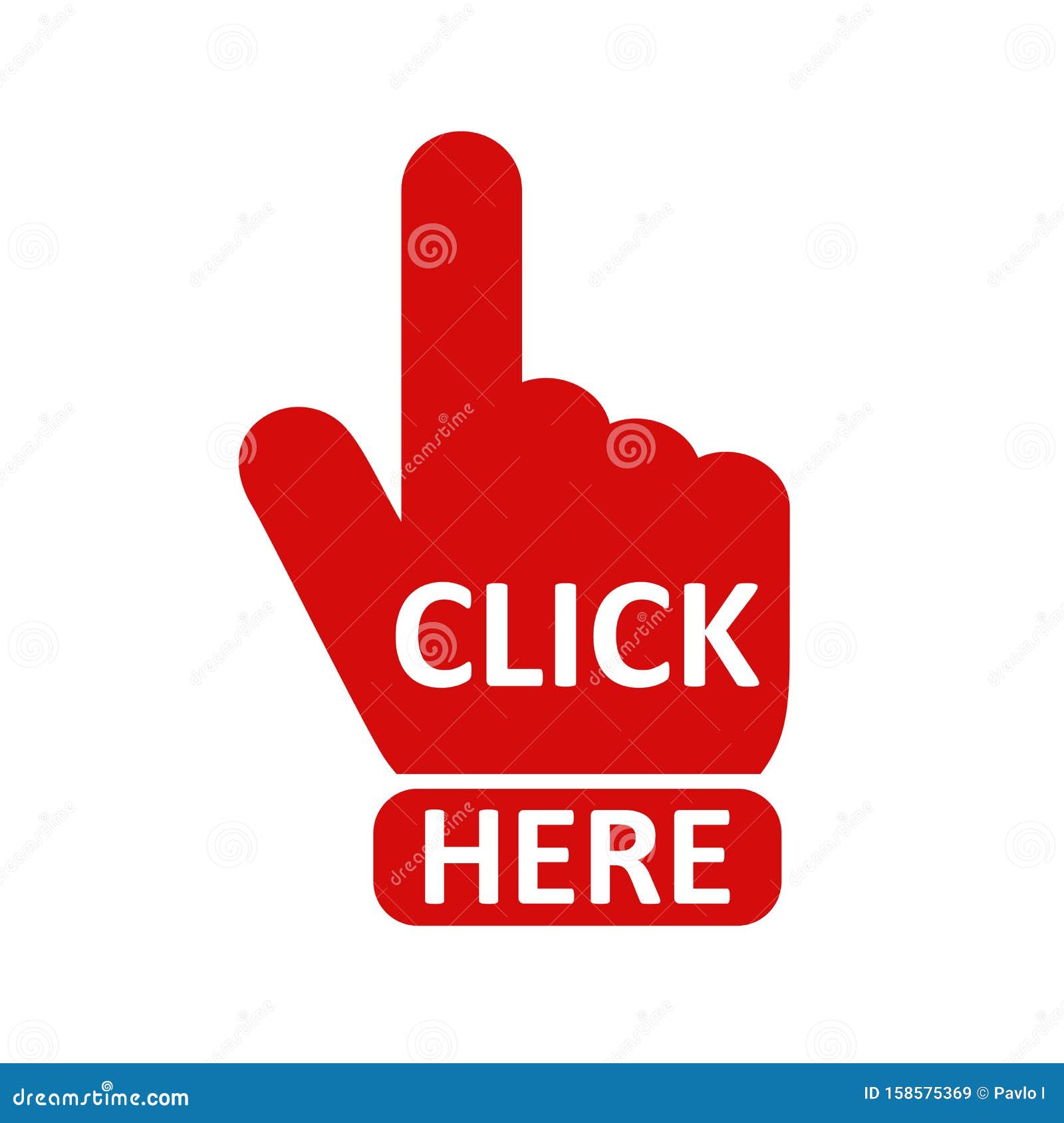 Click here button with hand pointer clicking. Click here web button.  Isolated website buy or register bar icon with hand finger clicking cursor  – for stock vector Stock Vector