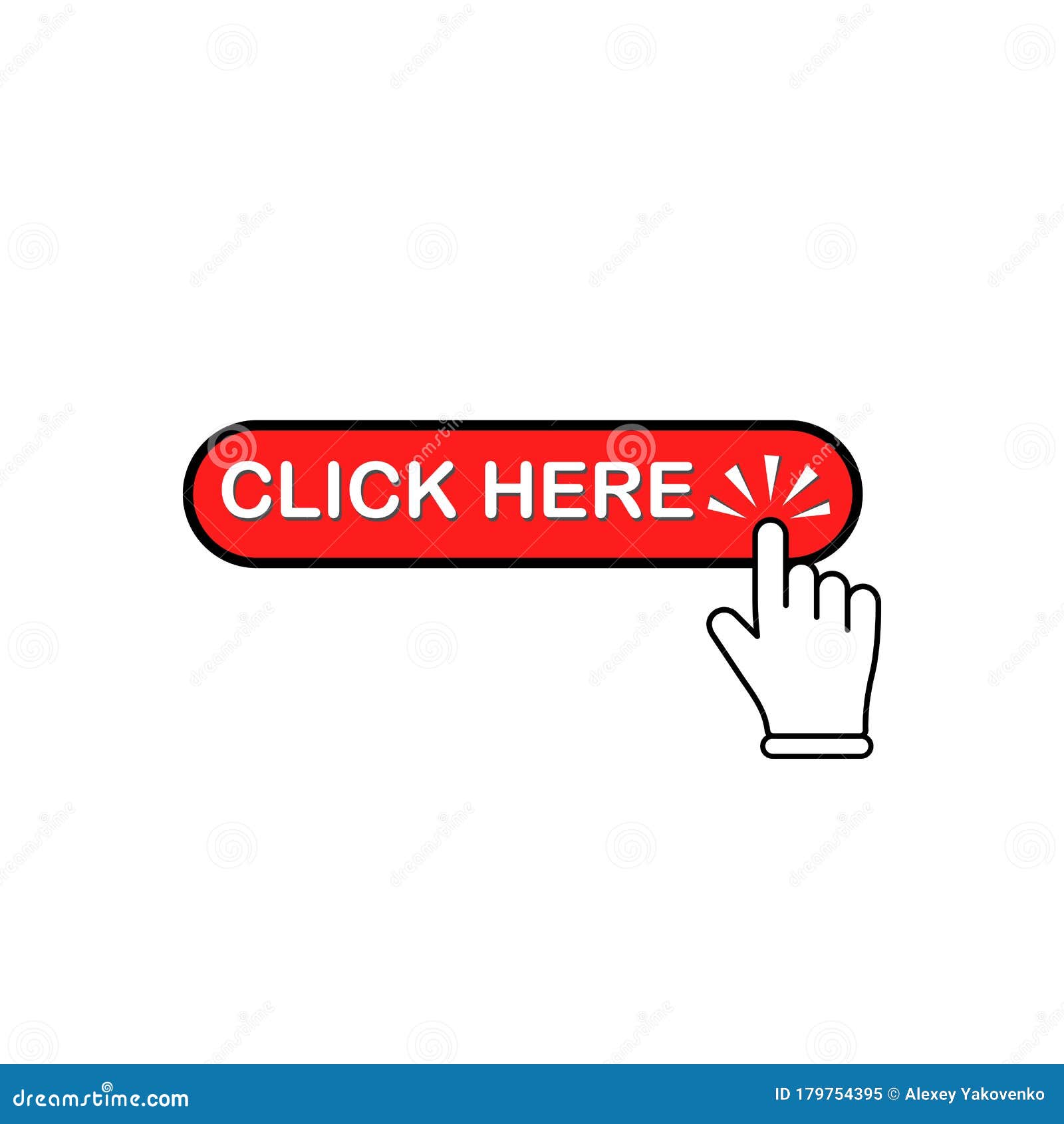 Click Here Button In Red With Mouse Pointer, Hand Clicks Or Hand Cursor ...