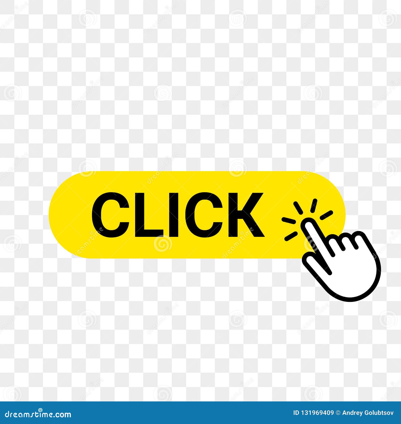 click web button template  yellow bar, hand finger click here cursor