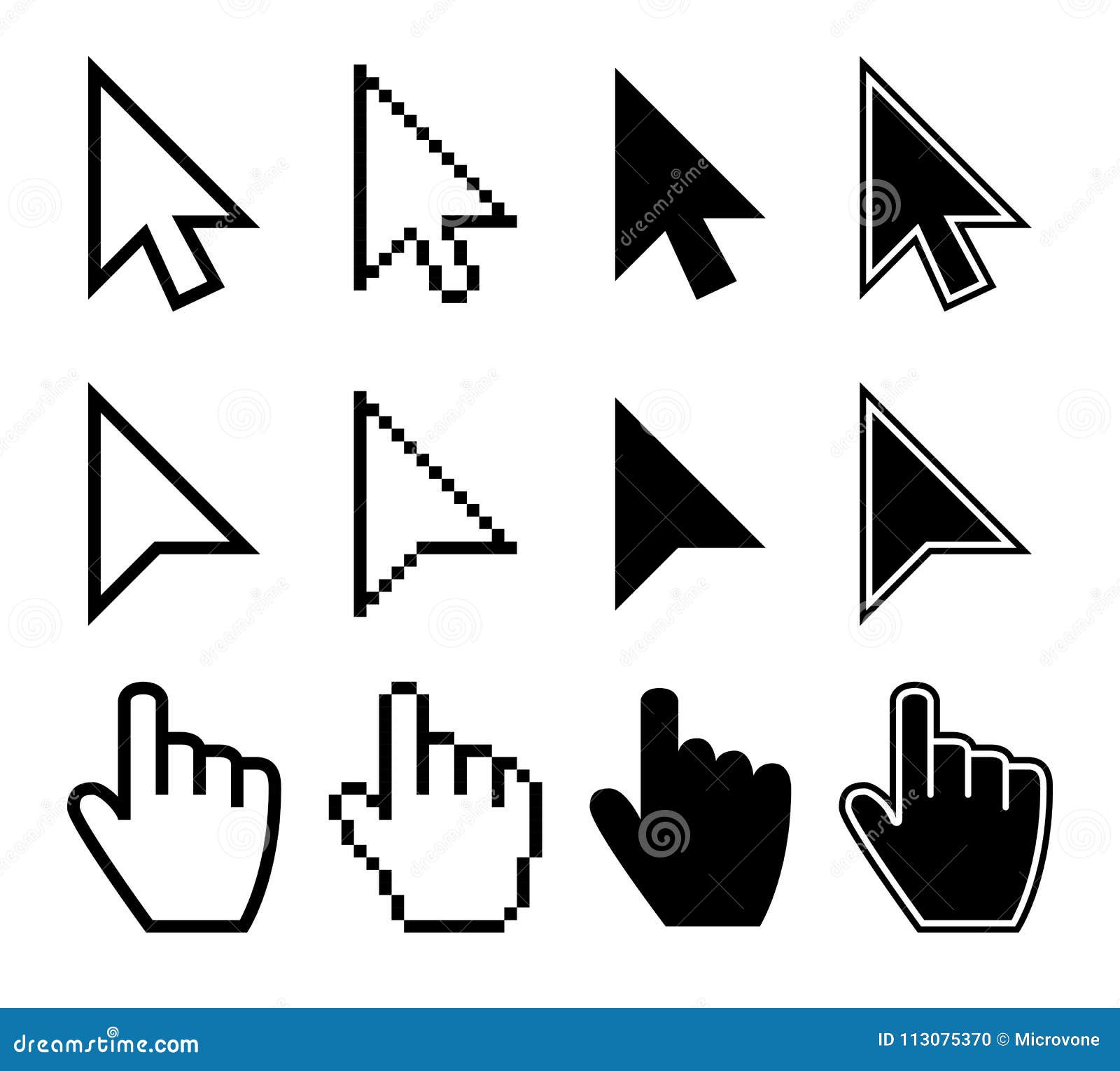 clicking mouse cursors, computer finger pointers  set