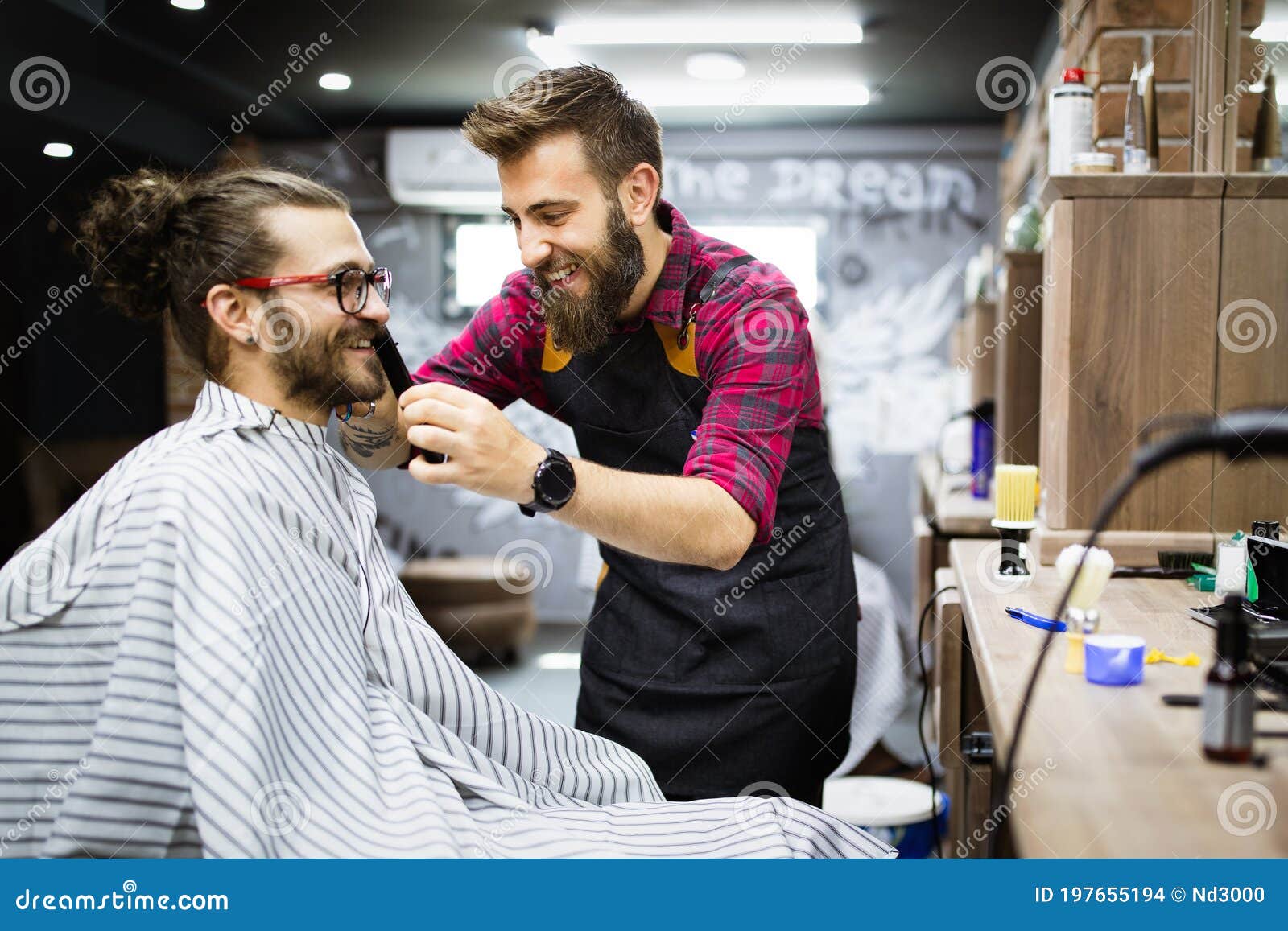 Client during Beard Shaving in Barber Shop Stock Photo - Image of care ...