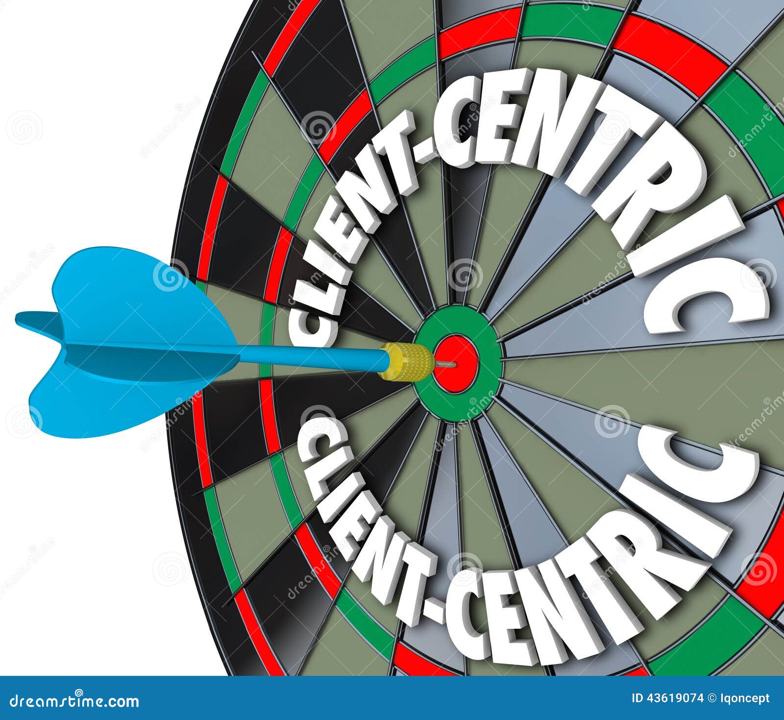 client-centric words dart board targeting customer service