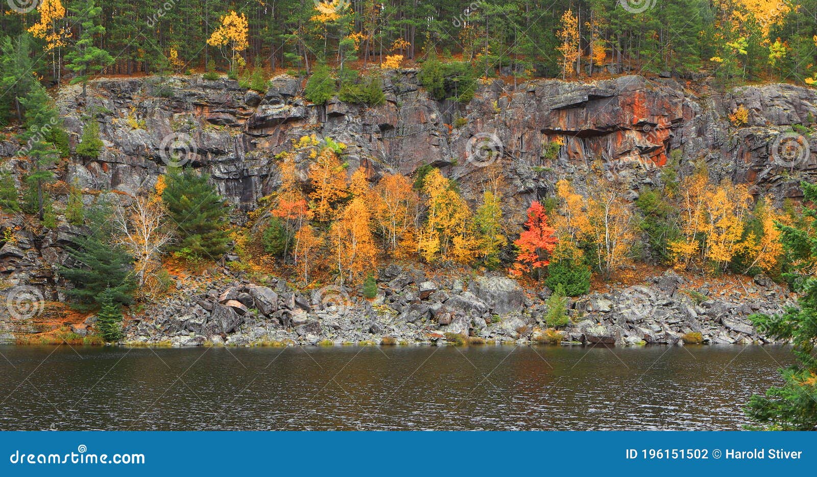 Cliff with Beautiful Fall Color at Algonquin Provincial Park, Canada