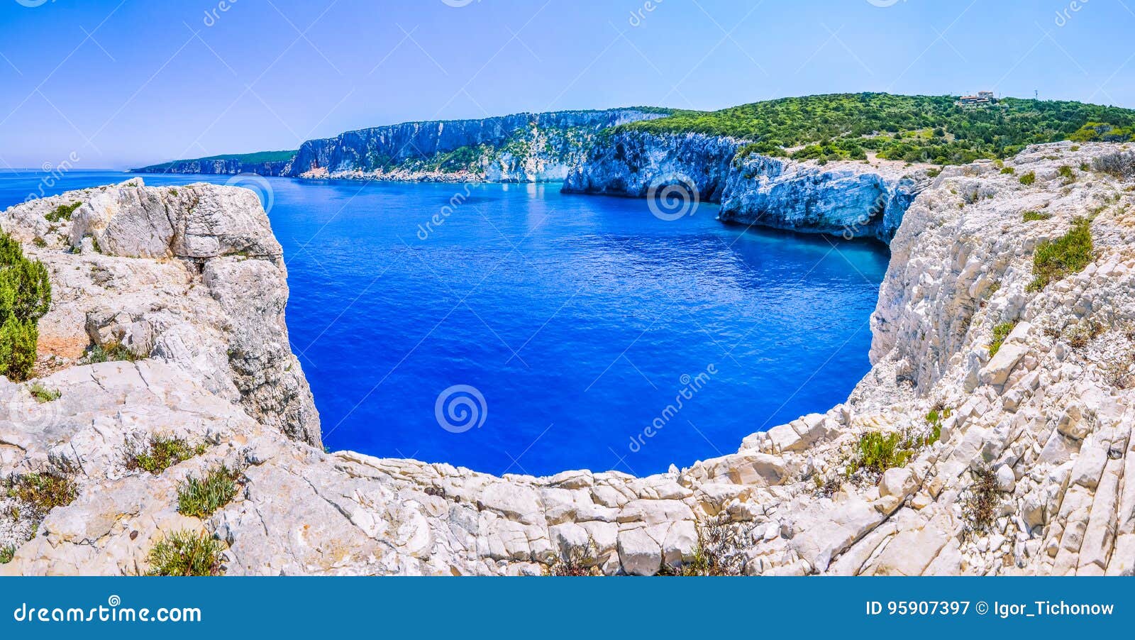 cliff coastline wiht sand rocks near alaties beach, kefalonia, ionian islands, greece