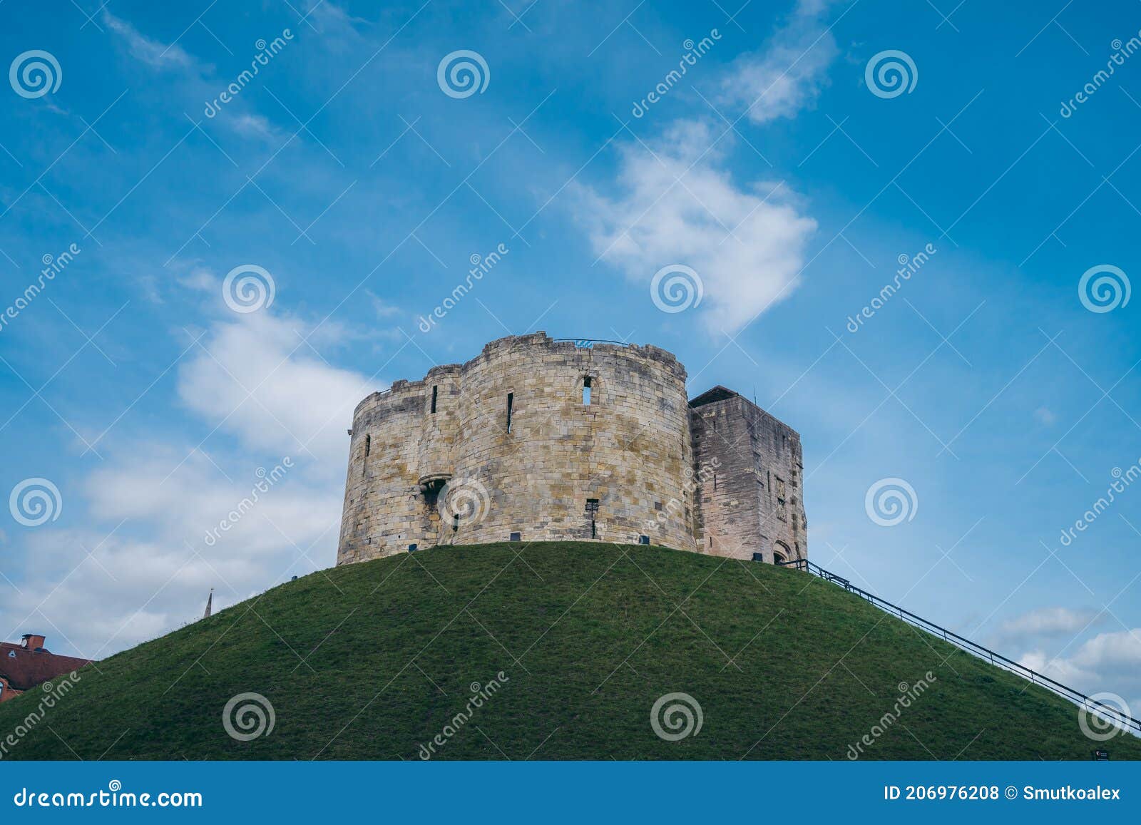clifford`s tower, the 13th-century castle keep, built on a grass mound, formerly used as a prison and royal mint
