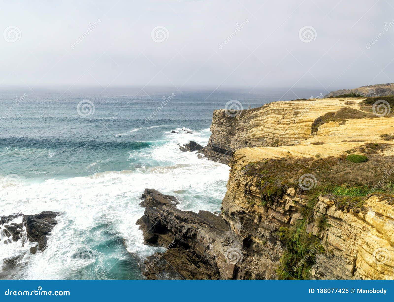 cliffs on vicentine coast near zambujeira do mar beach and  alentejo natural park in portugal