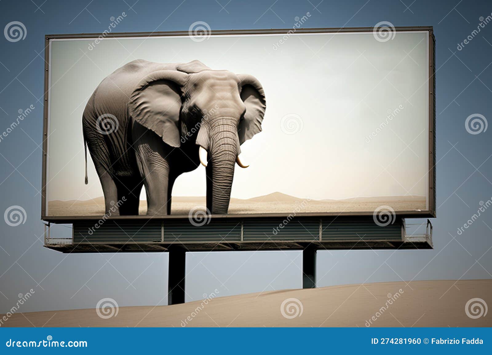 Climate Change an Elephant on a Billboard. Generative Ai Stock