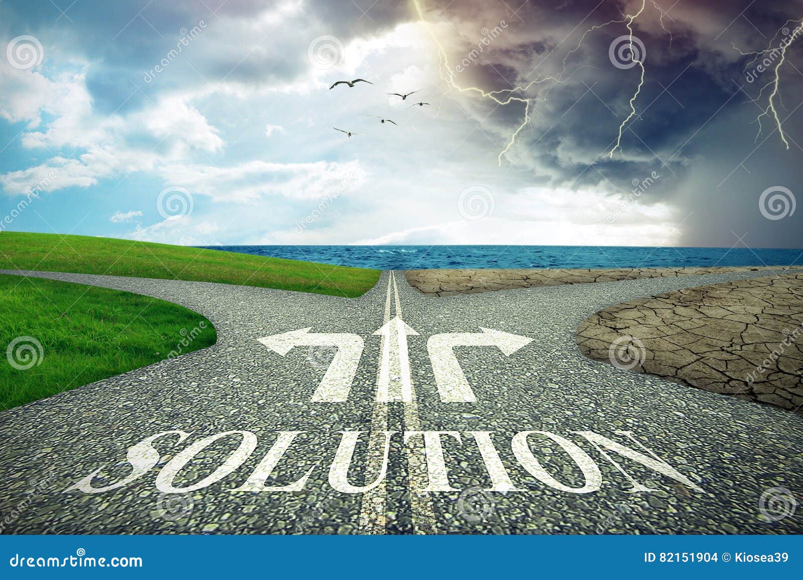 climate change environment decision. crossroads and business solution idea