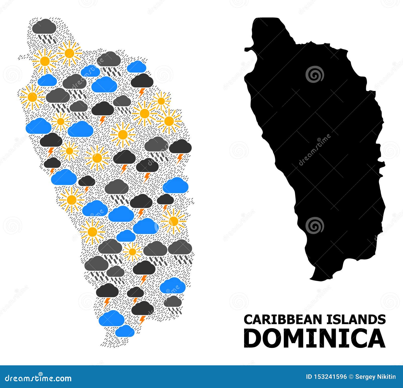 Climate Collage Map of Dominica Island Stock Illustration