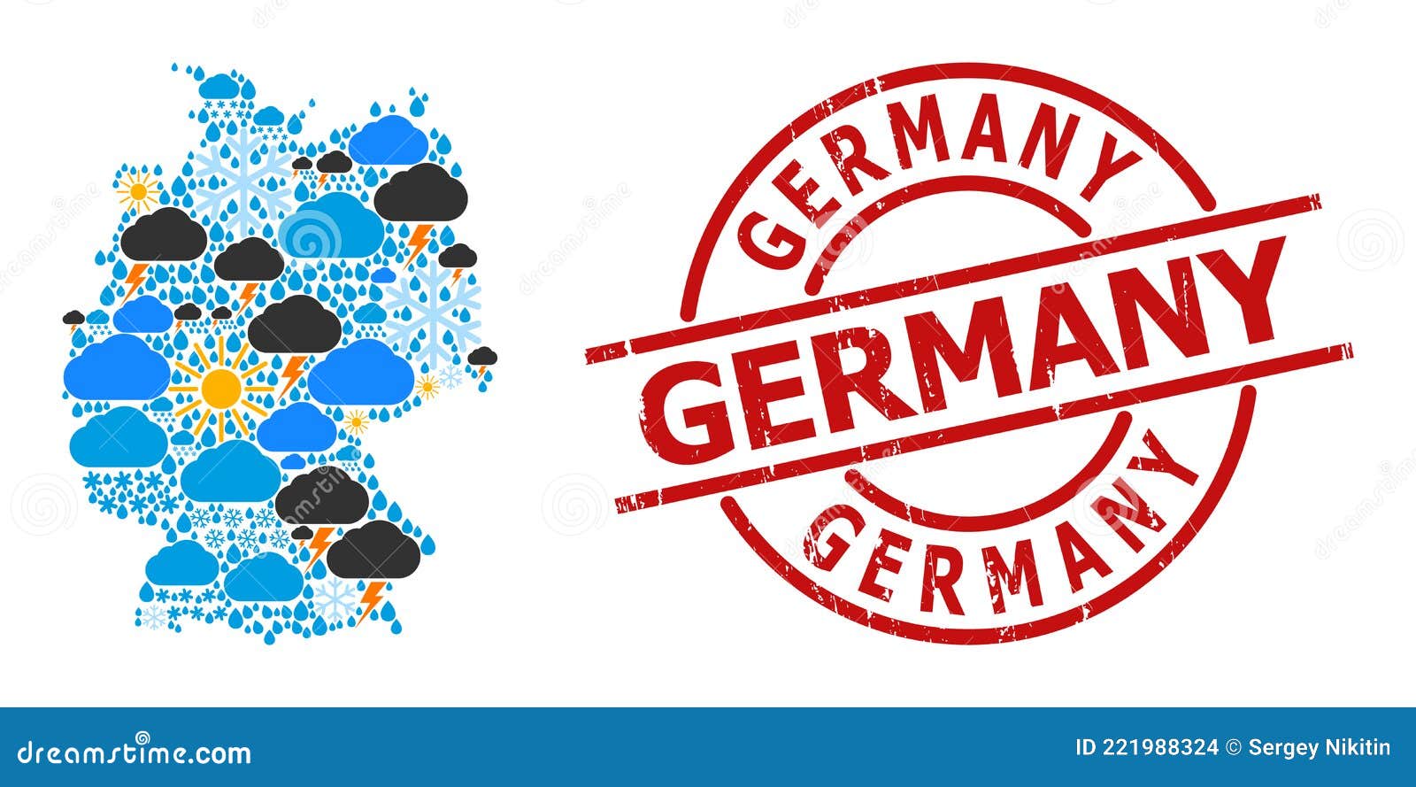 Climate Collage Map of Germany and Distress Seal Stock Vector