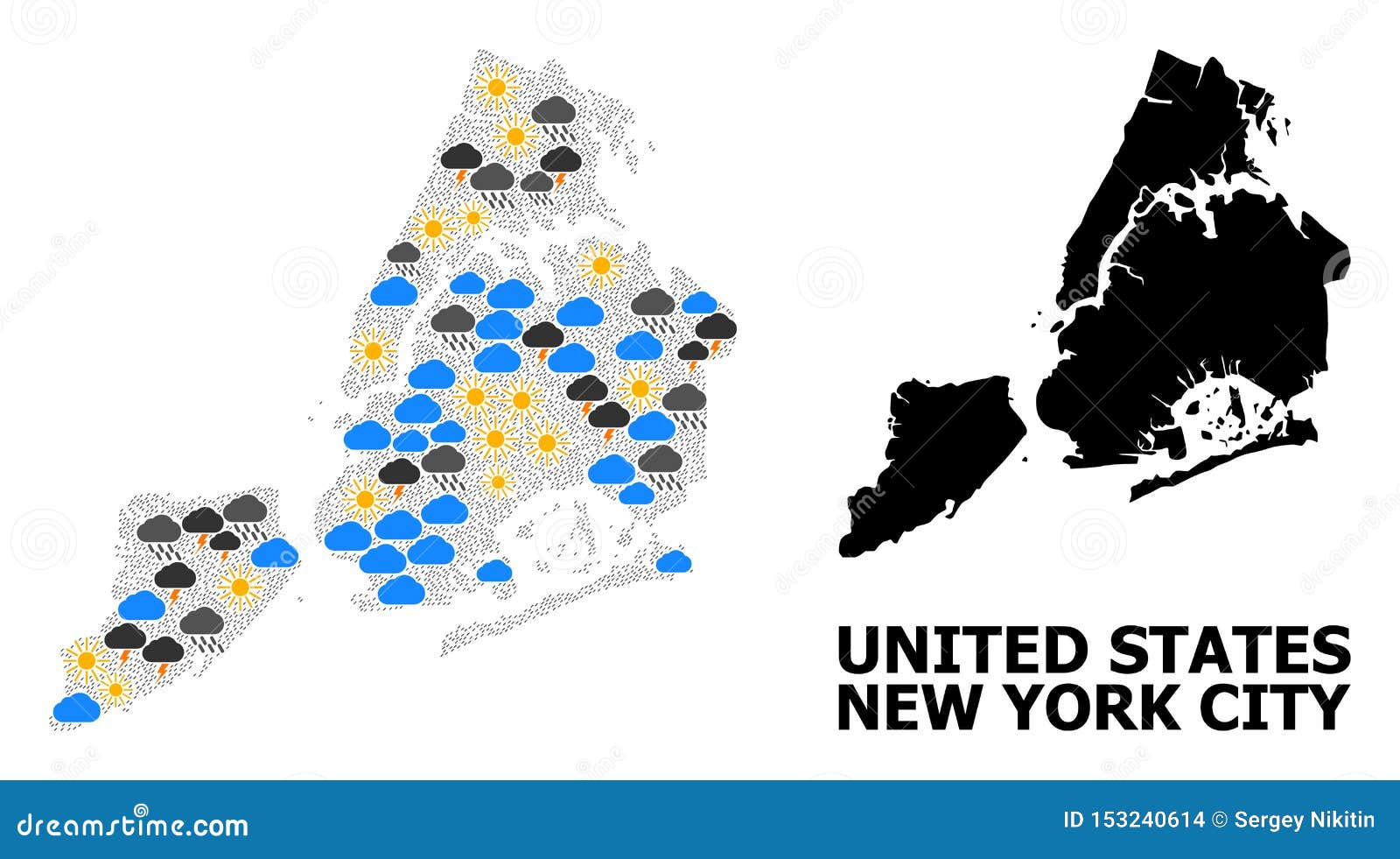 Climate Collage Map of New York City Stock Illustration Illustration
