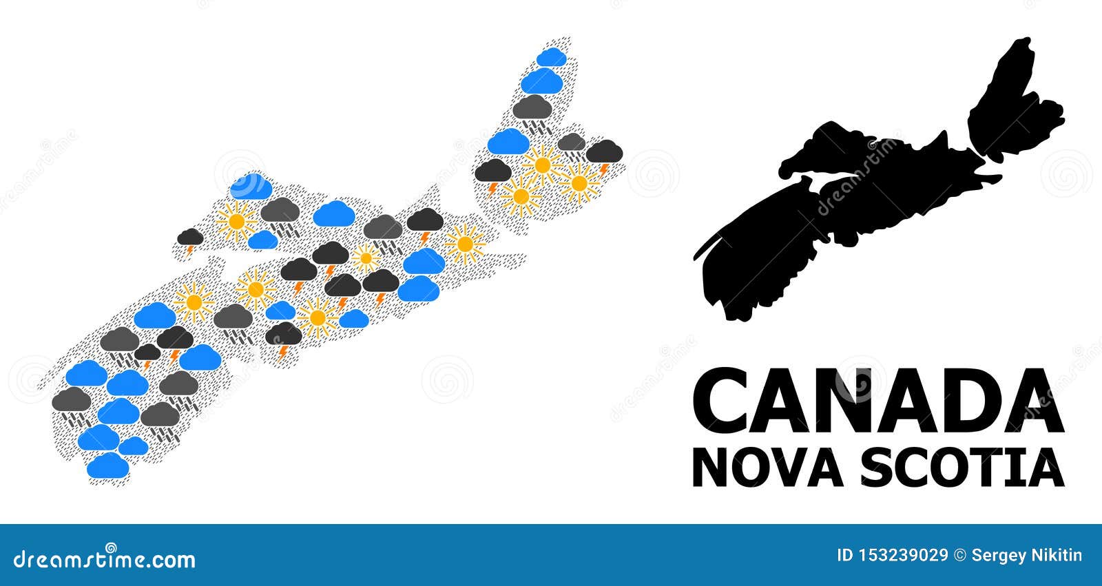 Climate Collage Map of Nova Scotia Province Stock Illustration