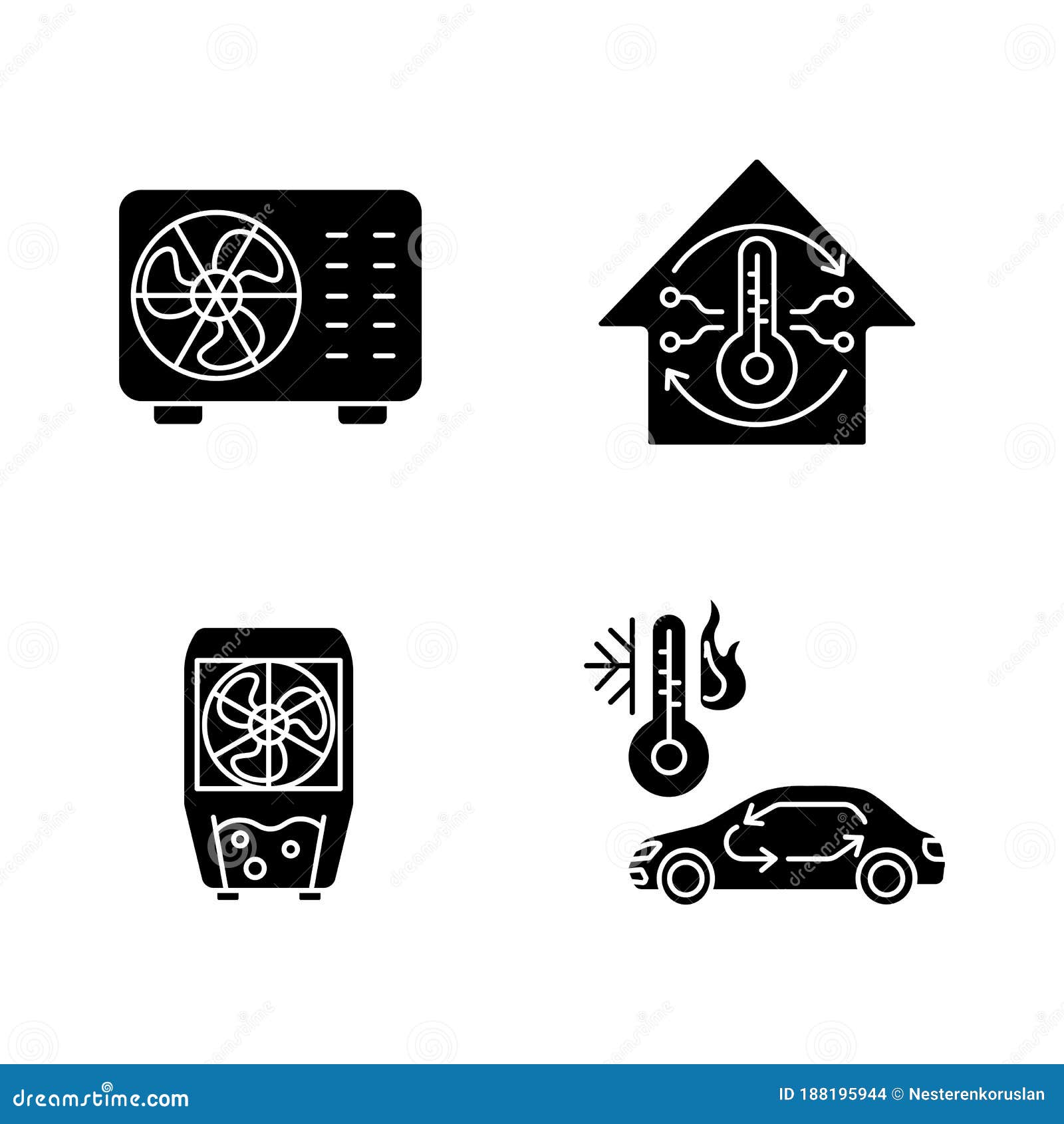 Climate Control Black Glyph Icons Set on White Space Stock Vector