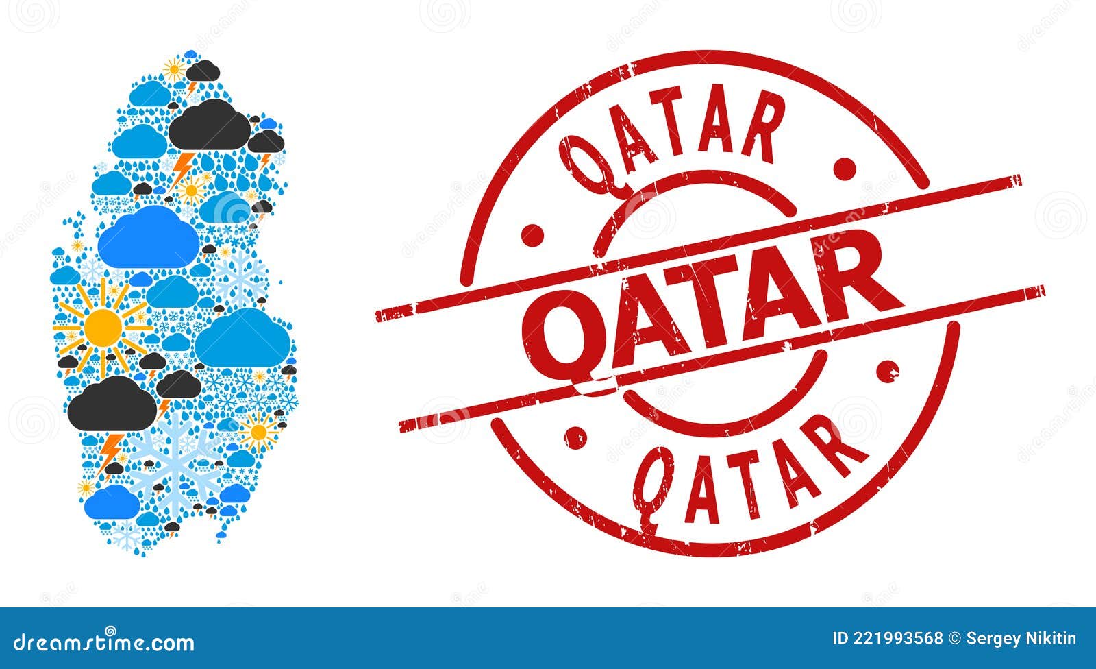 Climate Pattern Map of Qatar and Grunge Stamp Stock Vector
