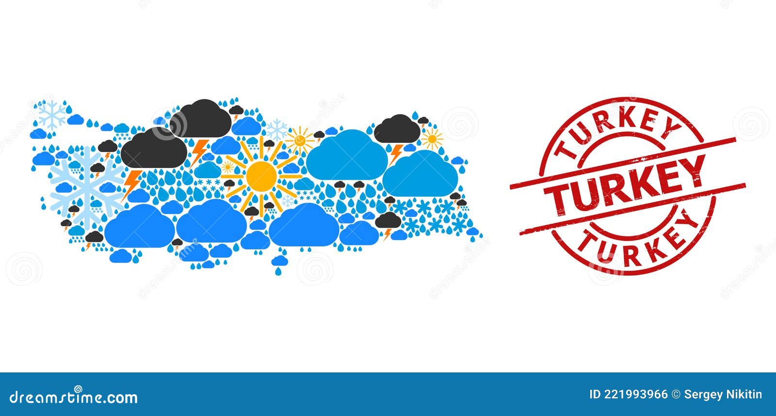 Climate Pattern Map of Turkey and Distress Stamp Stock Vector