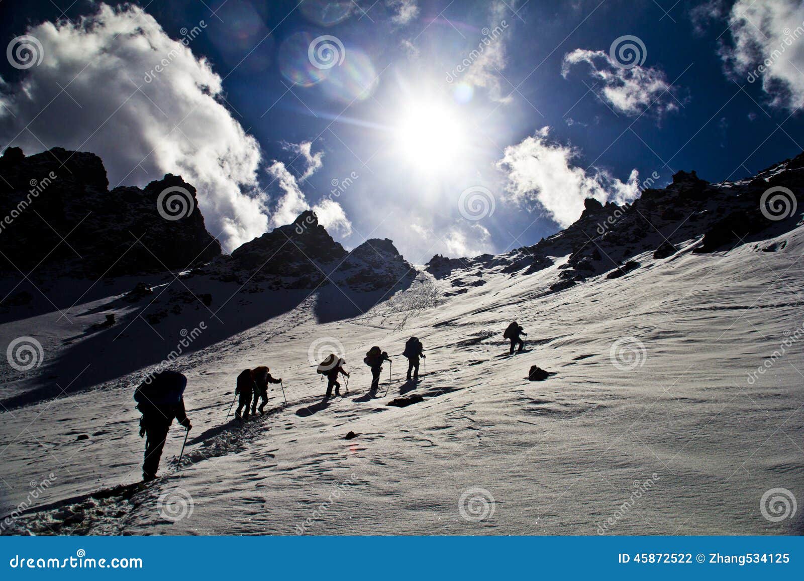 Climb the snow mountains stock photo. Image of snow, clouds 45872522
