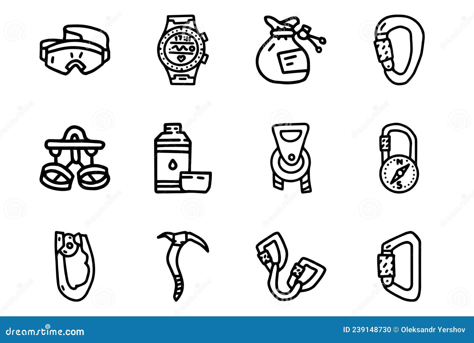 Climber Accessories Line Vector Doodle Simple Icon Set Stock Vector