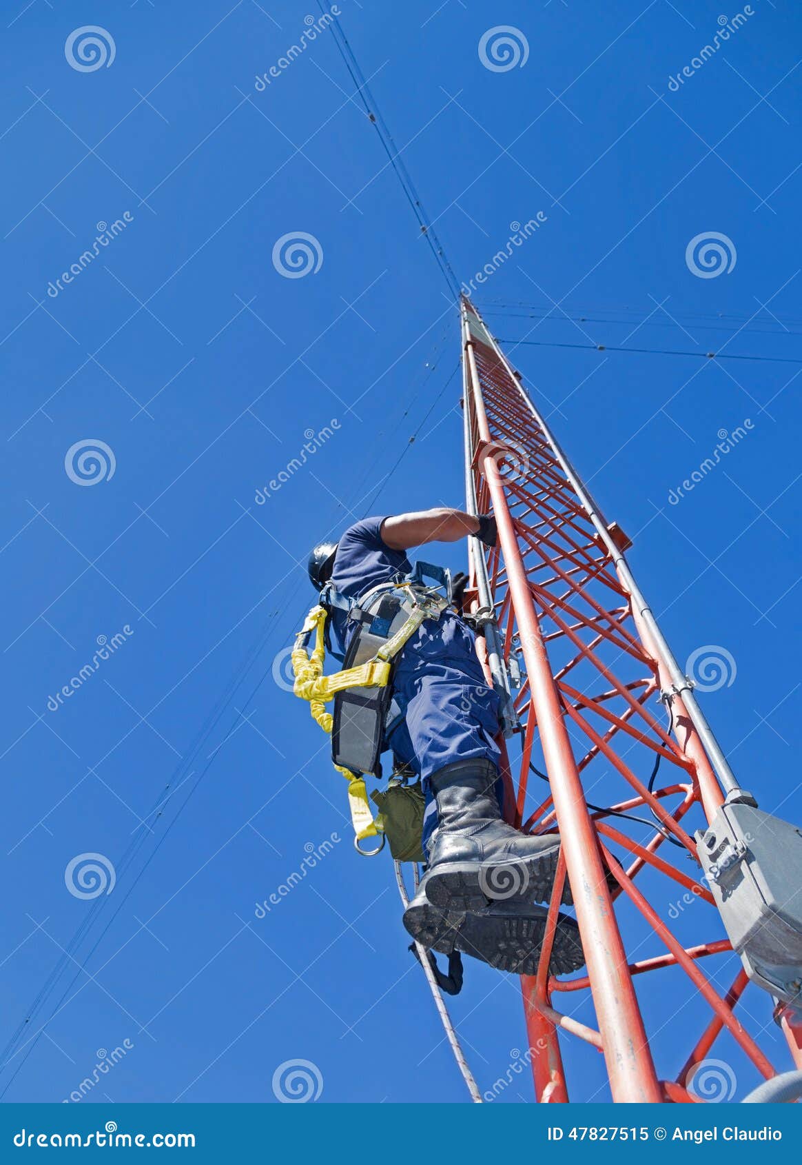 Climber on antenna tower stock image. Image of equipment 47827515