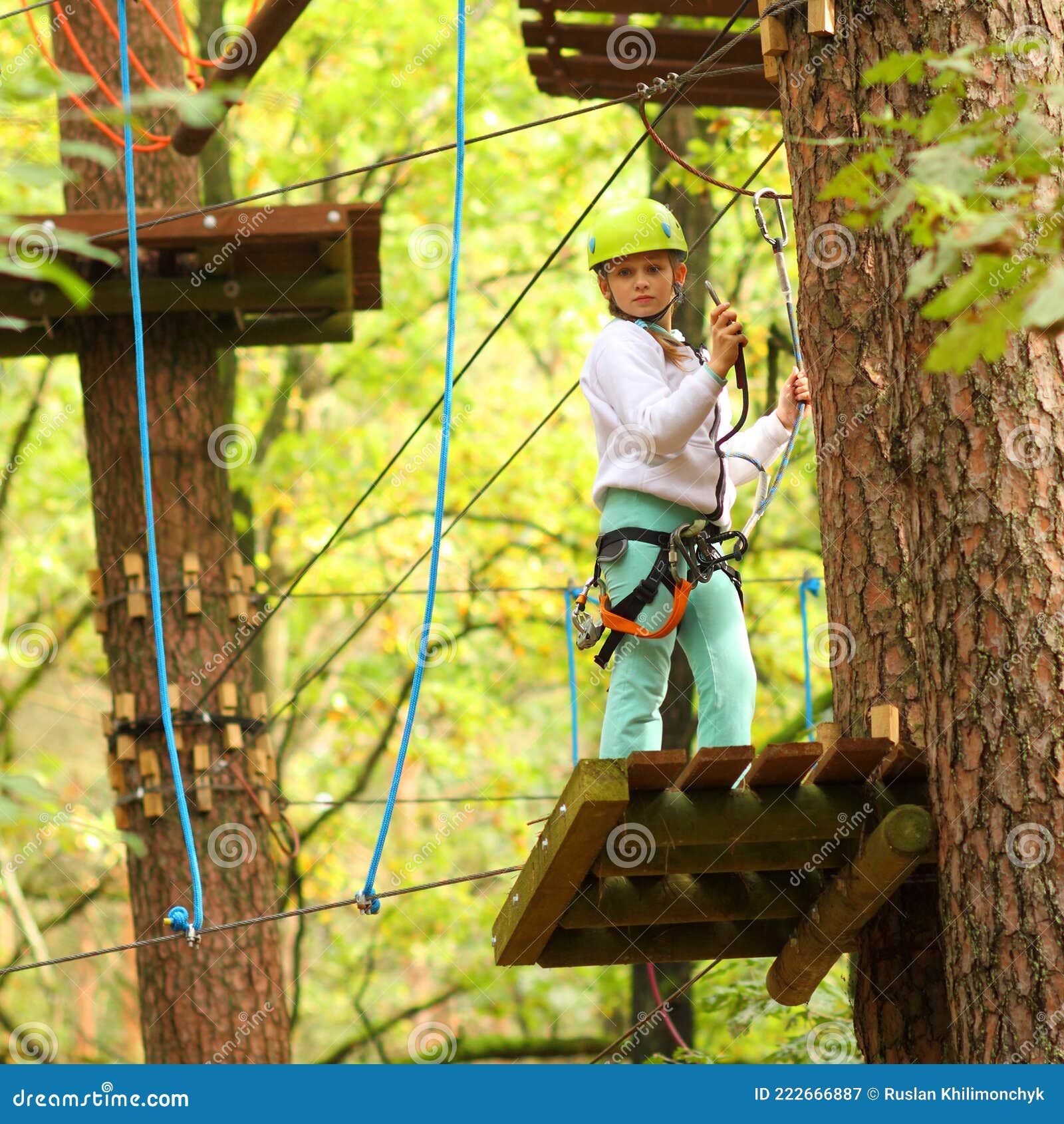 Climber Girl Engaged in Training between Trees Stock Image Image of