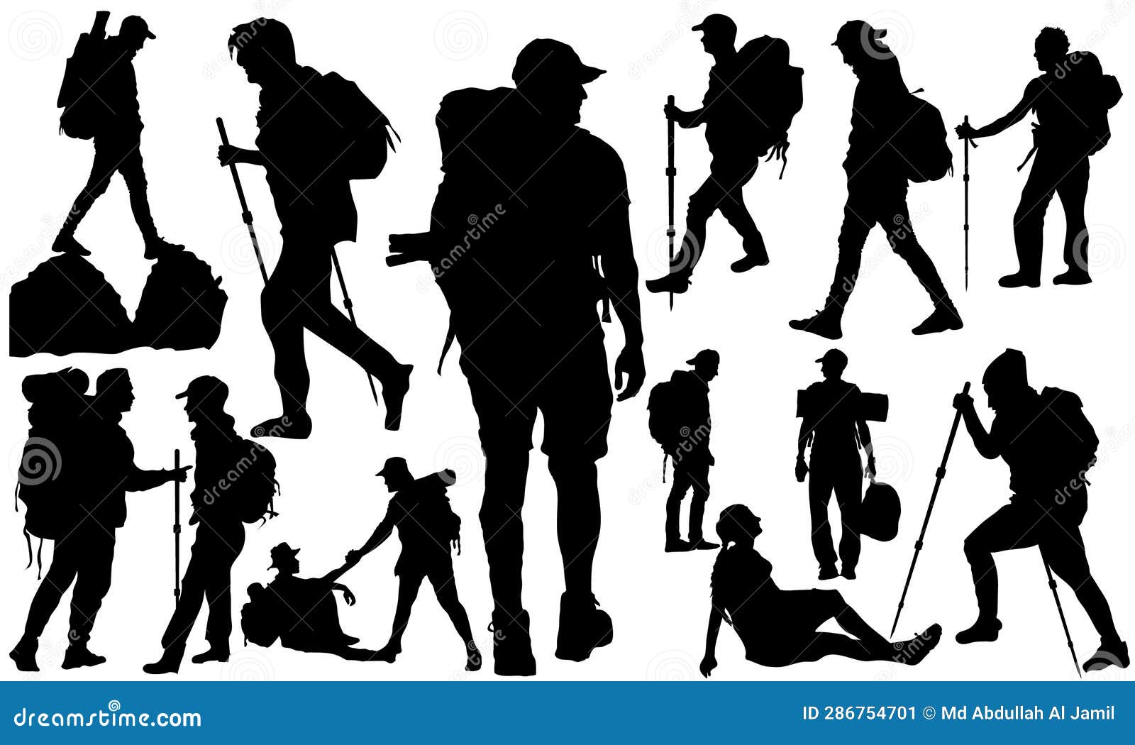 Climber Hiker Backpacker Silhouette Vector of a Mountaineer Stock