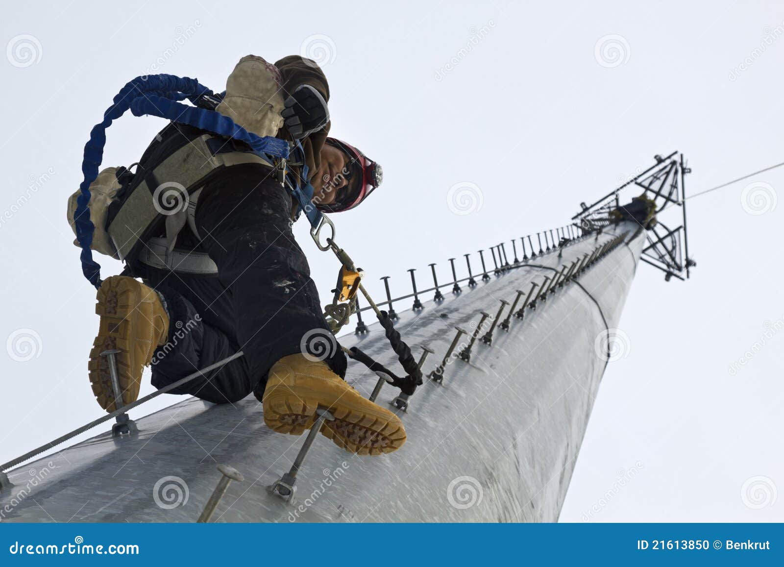 Climber Resting in the Middle of the Climb Stock Photo Image of