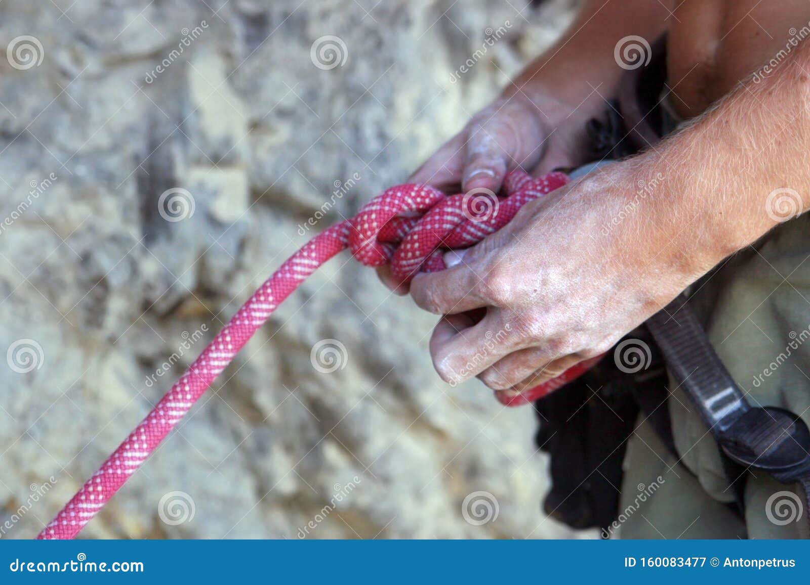 Climber`s Hands Closeup. Mountain Climbing Elements. Stock Image