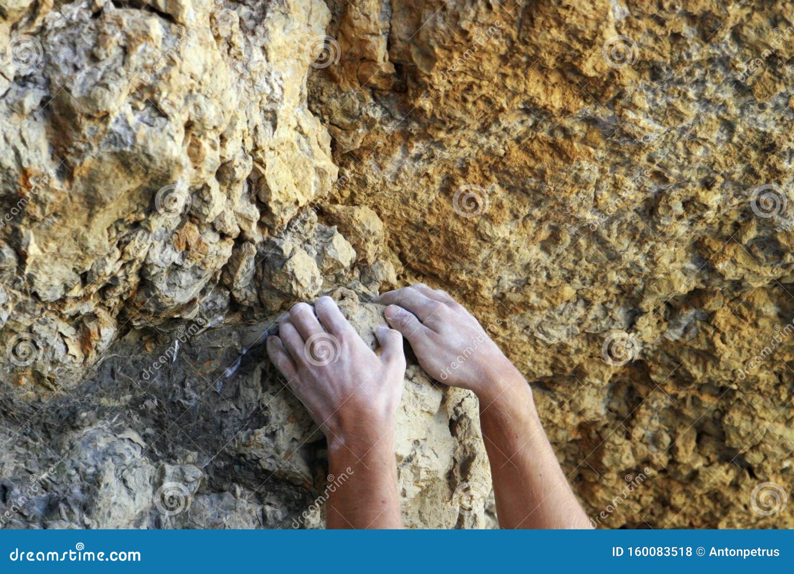 Climber`s Hands Closeup. Mountain Climbing Elements. Stock Photo